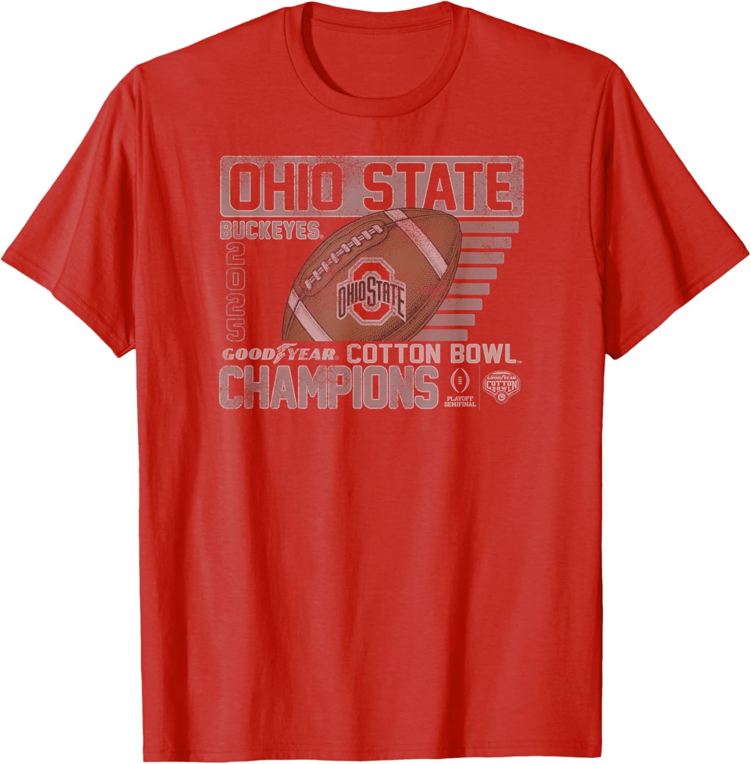 Ohio State Buckeyes 2025 Cotton Bowl Champs Retro Red T-Shirt - 1