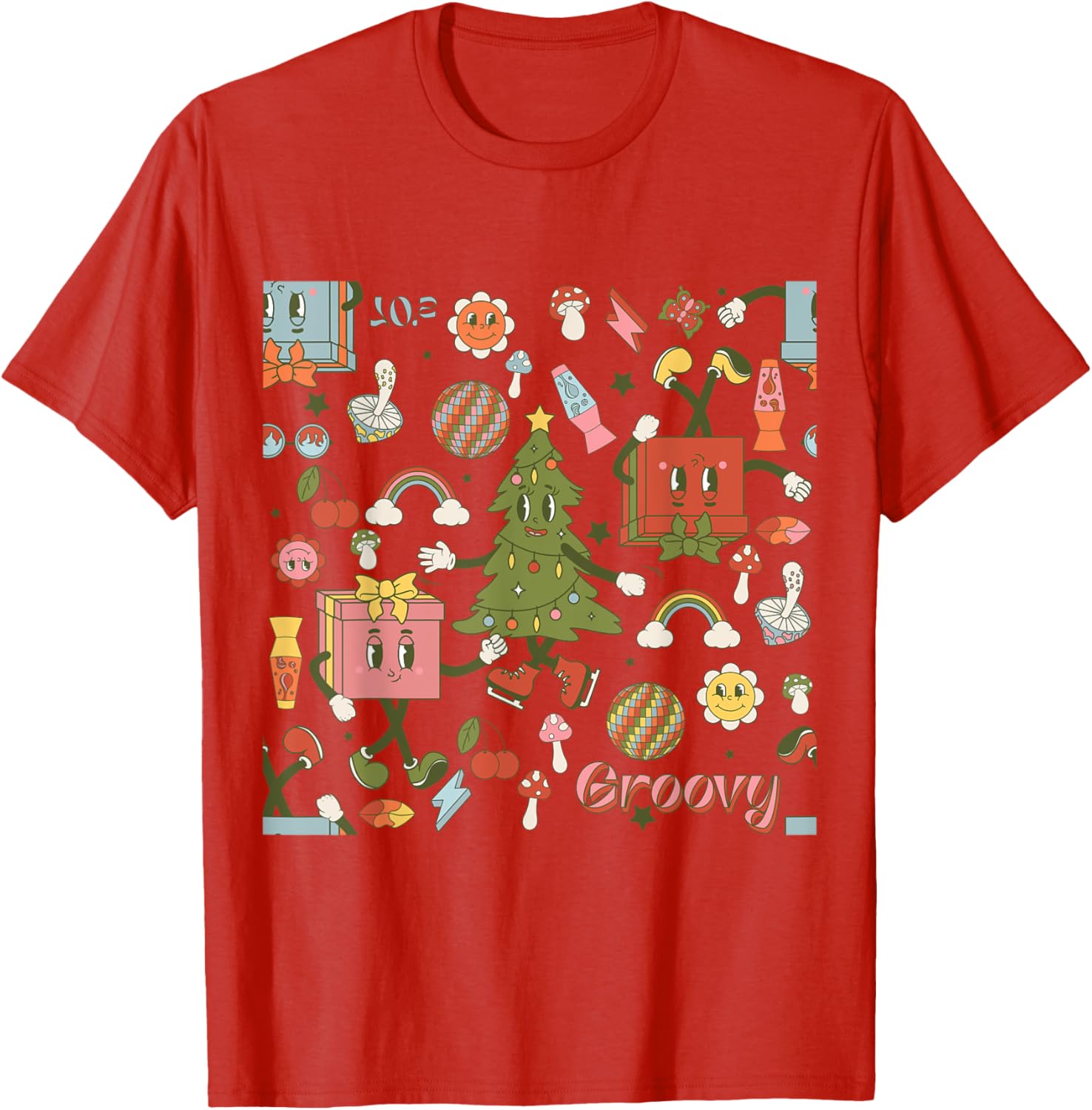 Retro 1970s Disco Christmas Tree Ugly Xmas T-Shirt for Fun Holiday Style - 24