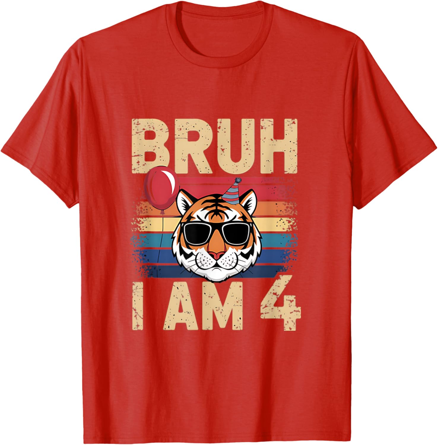 Retro Sunset Tiger Kids T-Shirt for 4th Birthday Celebration - 15
