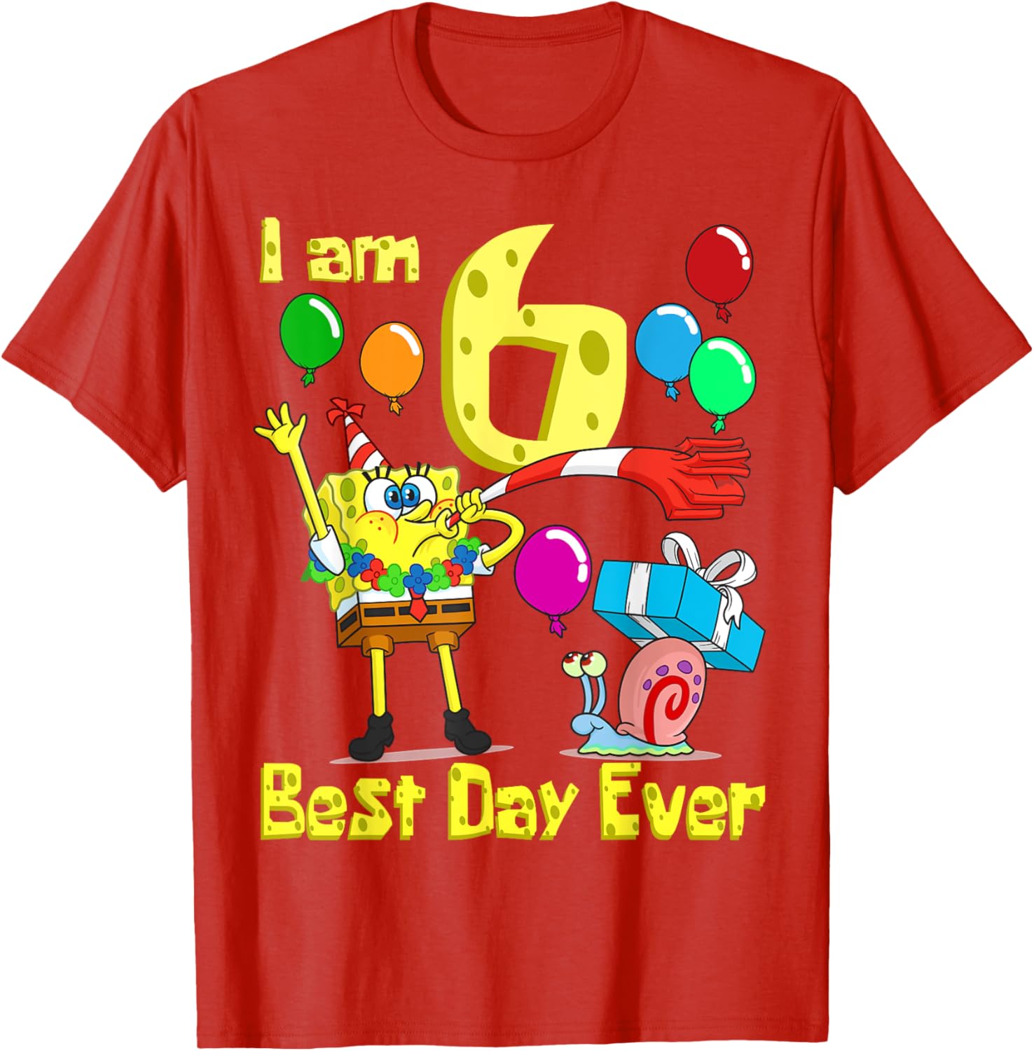 SpongeBob SquarePants Birthday T-Shirt for 6 Year Olds Fun Party Wear - 15