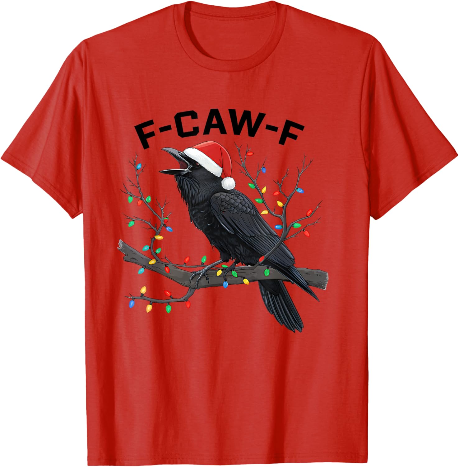 Funny Retro Black Crow F-Caw-F Santa Hat T-Shirt for Christmas Fun - 12