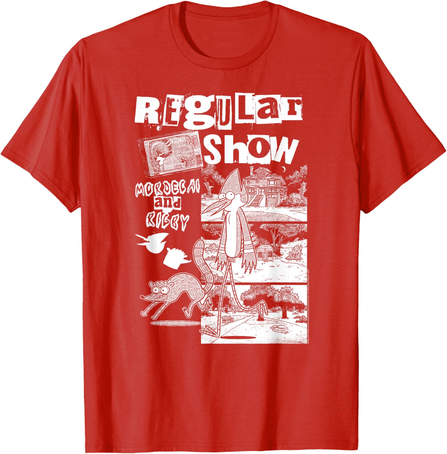 Regular Show Punk Zine Black and White Cartoon Collage T-Shirt for Fans - 3