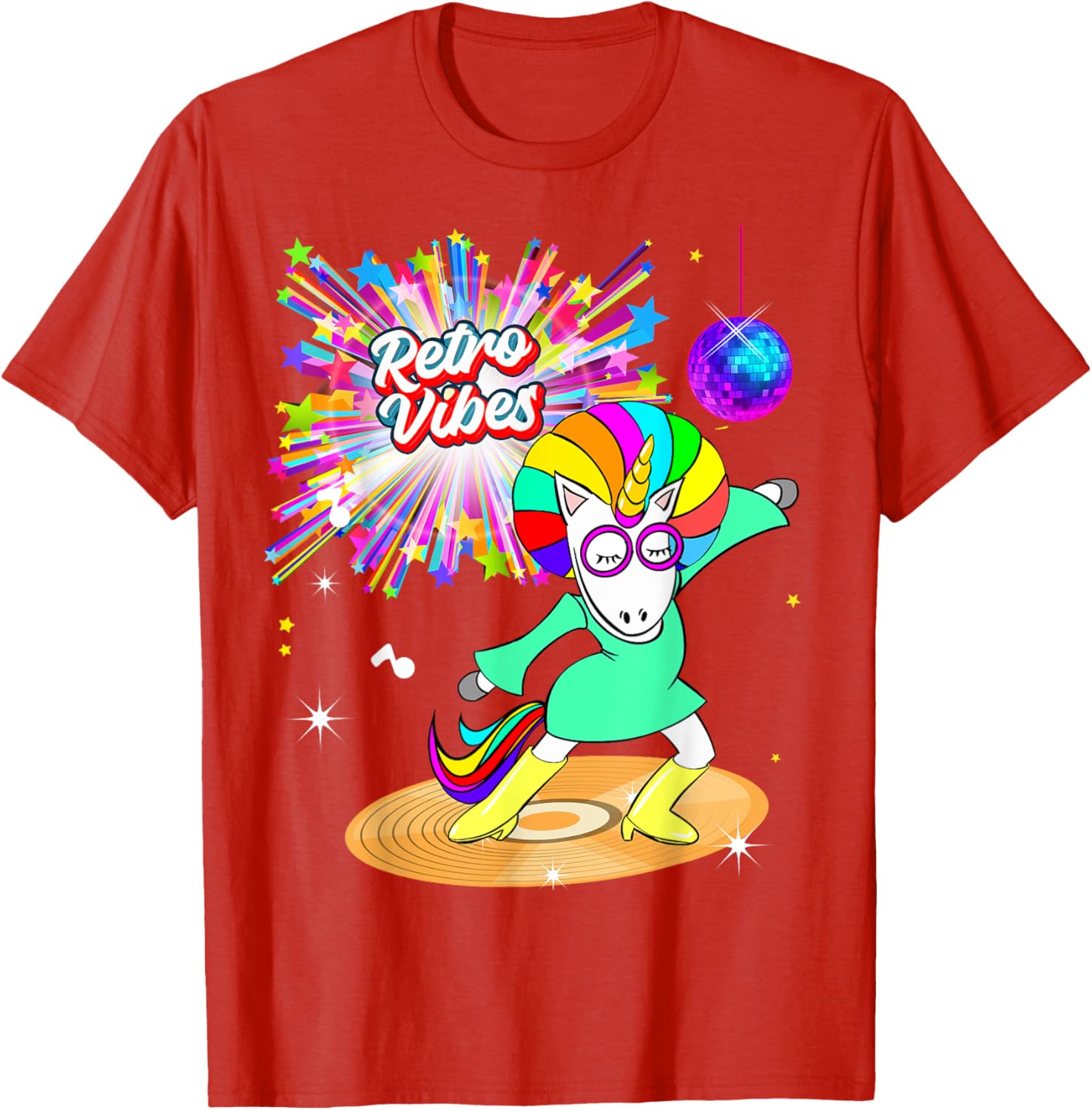 Retro Vibes Unicorn Dancing on Vinyl T-Shirt for Moms and Wives - 10