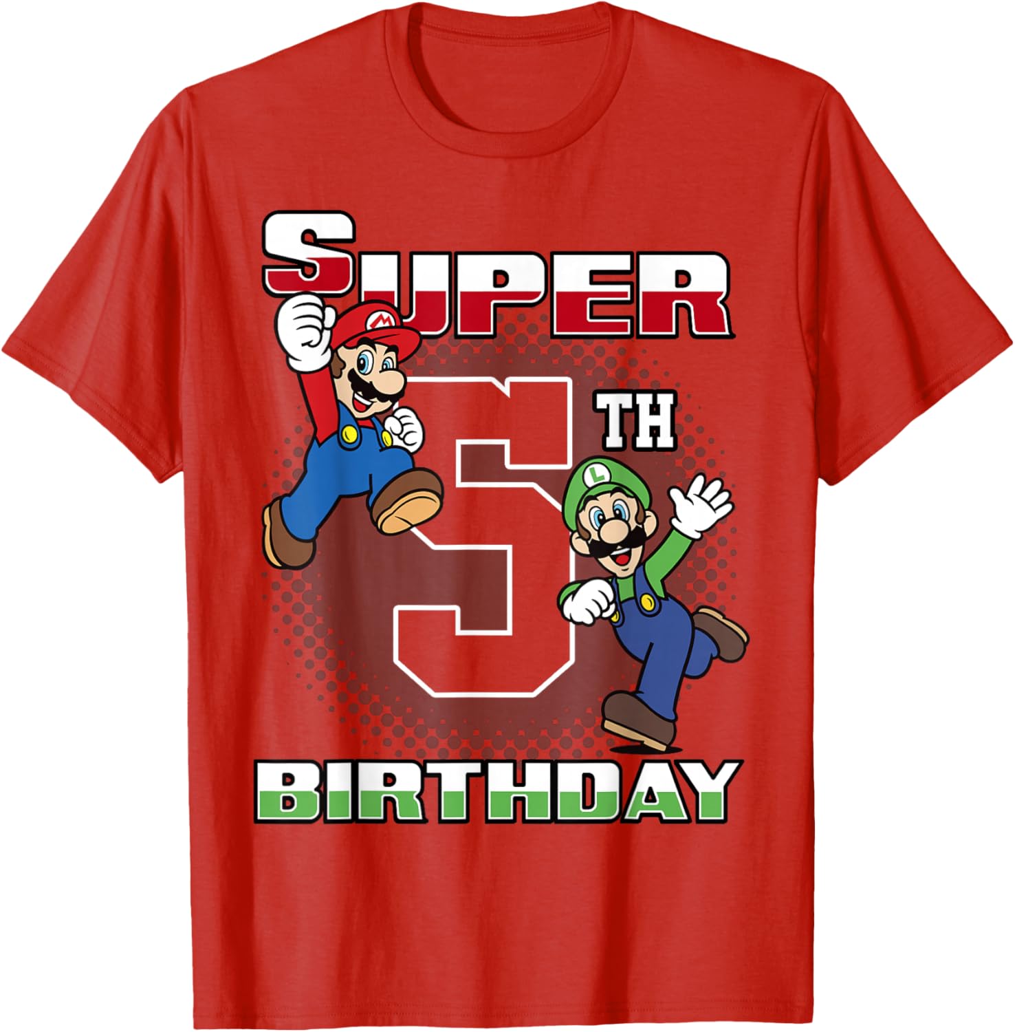 Super Mario Luigi 5th Birthday Portrait T-Shirt for Kids Fun Gift - 2