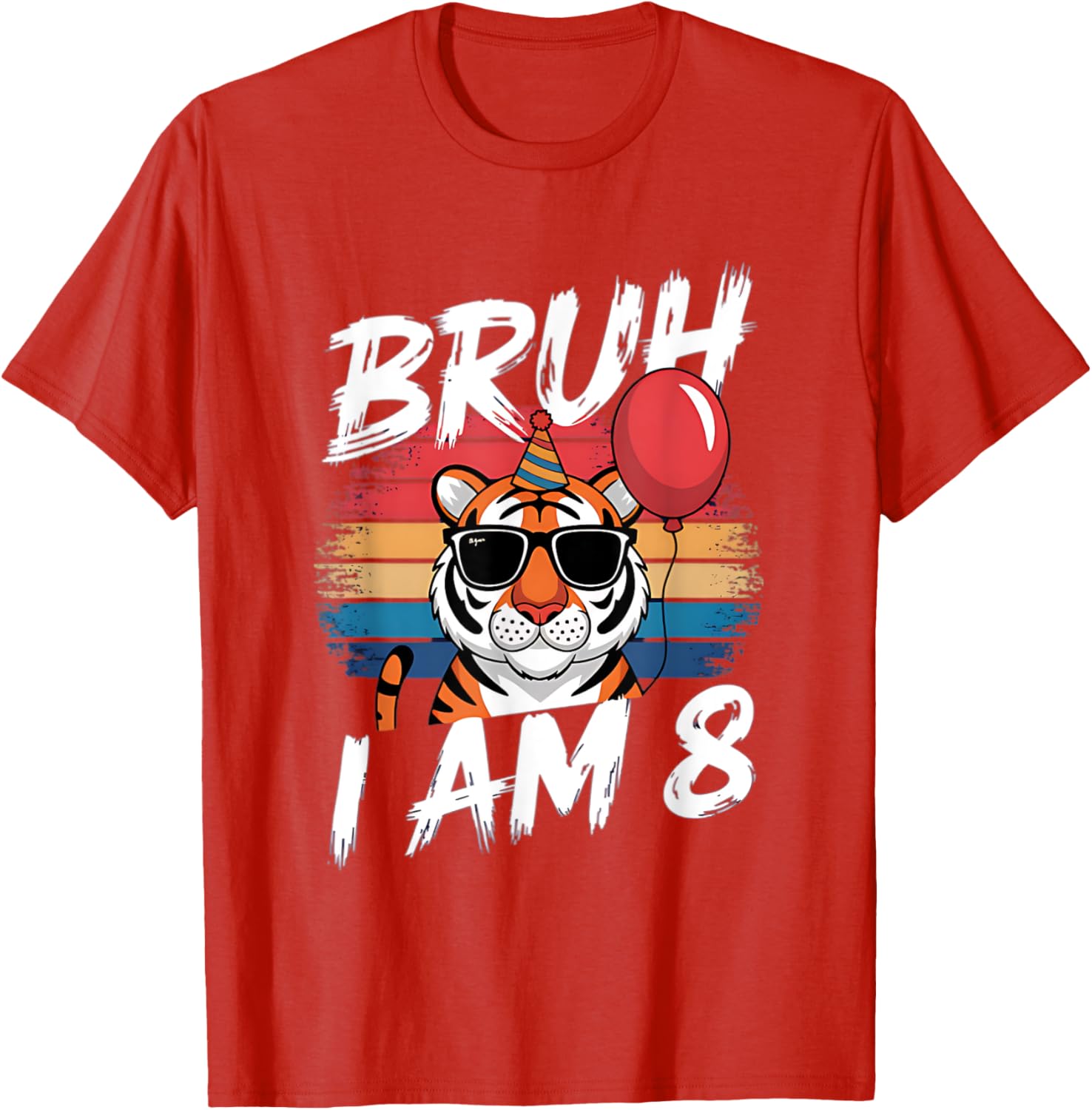 Retro Sunset Tiger Shirt for 8 Year Old's Birthday Party Fun - 14