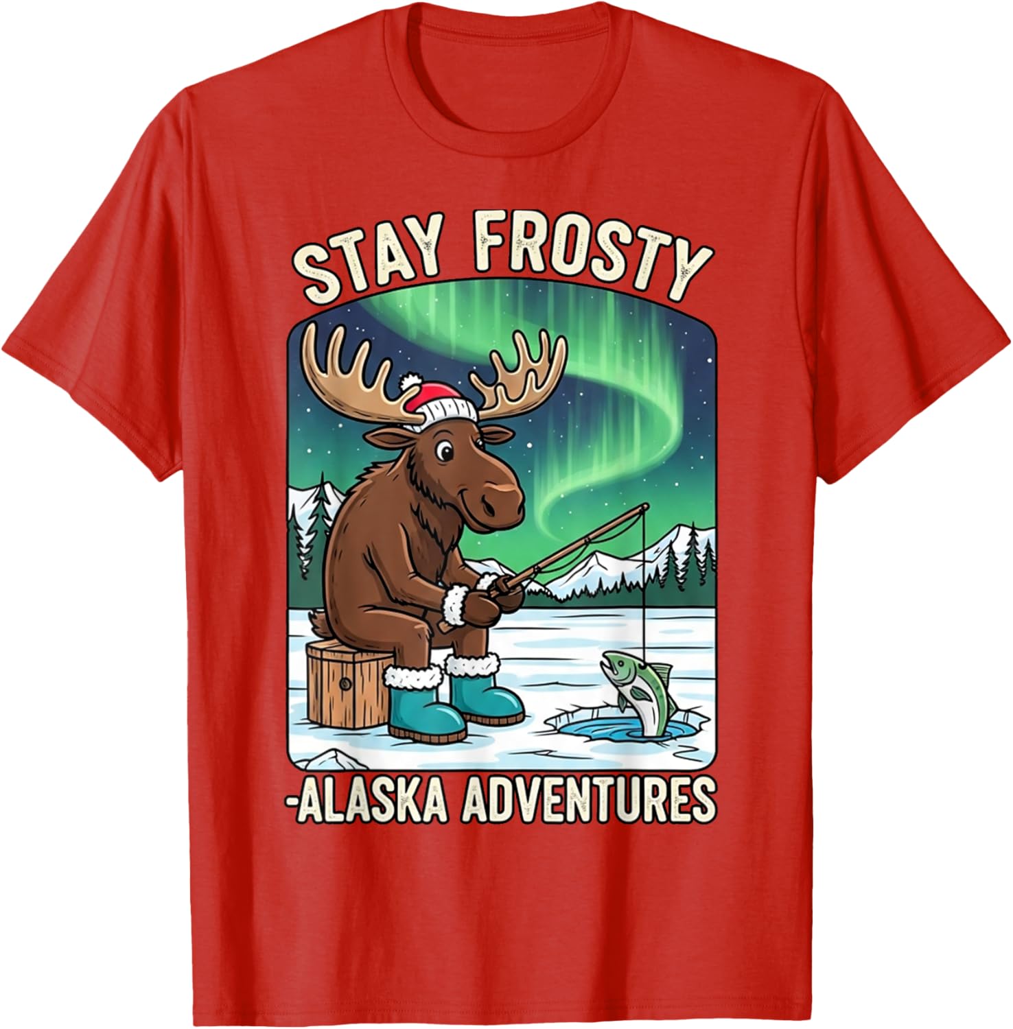 Stay Cold Frosty Moose Ice Fishing T-Shirt for Alaska Winter Adventures - 10