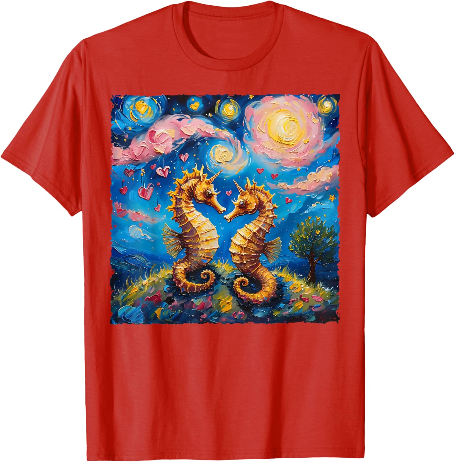 Seahorse Van Gogh Starry Night Couples T-Shirt for Valentine's Day Gift - 6