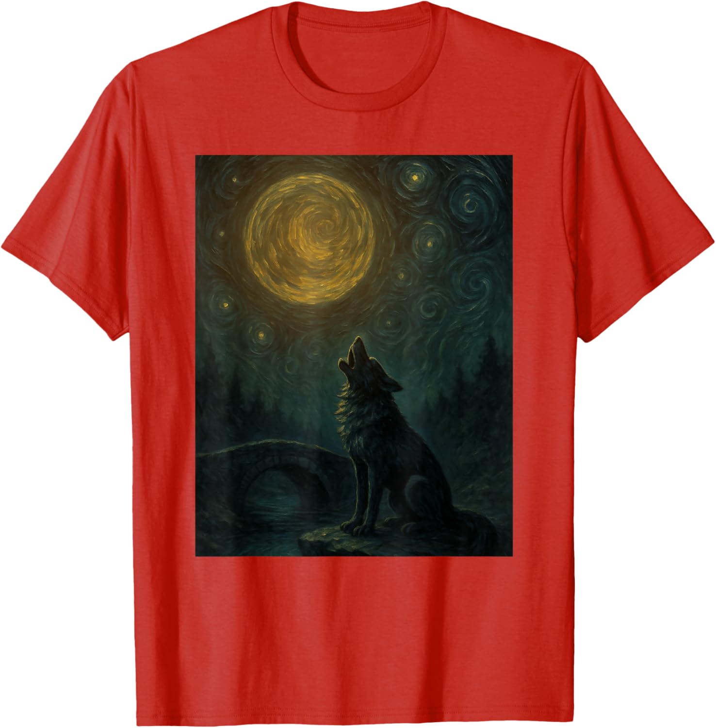 Wolf Starry Night Van Gogh Graphic T-Shirt for Art Lovers and Fashionistas - 5
