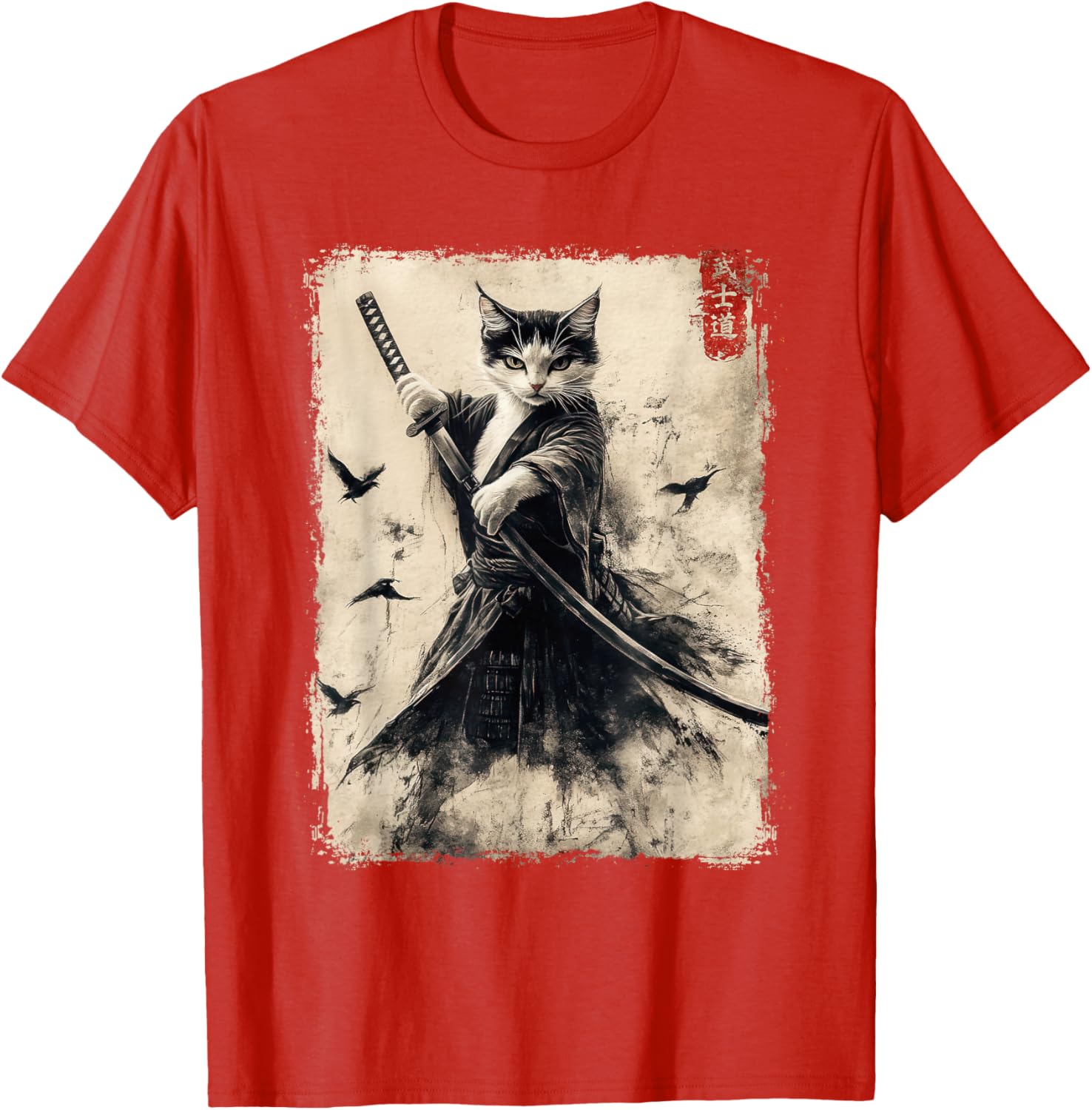 Samurai Cat Vintage Anime Graphic Tee – Cool Japanese Art T-Shirt - 28