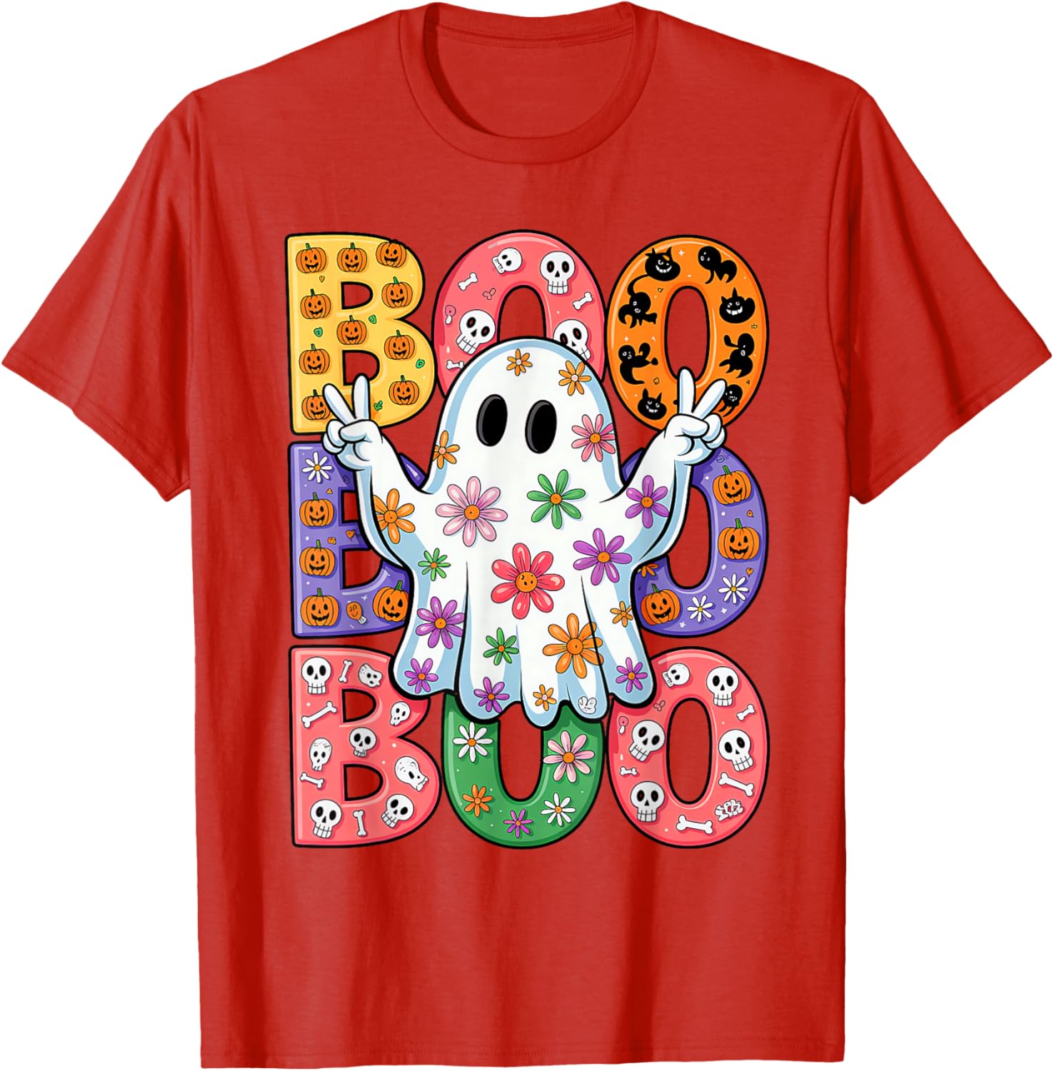 Cute Ghost Floral Halloween T-Shirt for Kids - Spooky Season Fun - 27