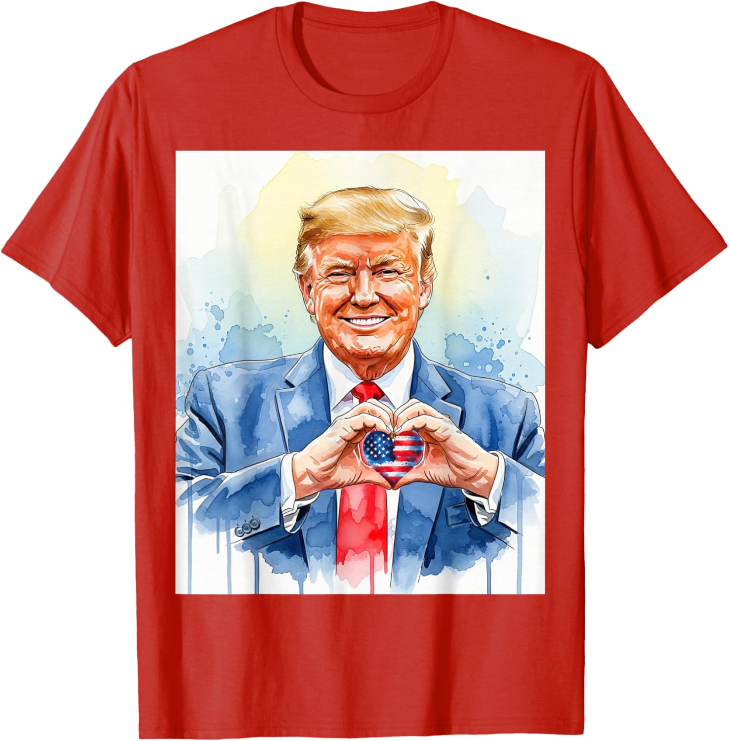 Patriotic Watercolor Trump Heart Hands T-Shirt for Proud Americans - 4