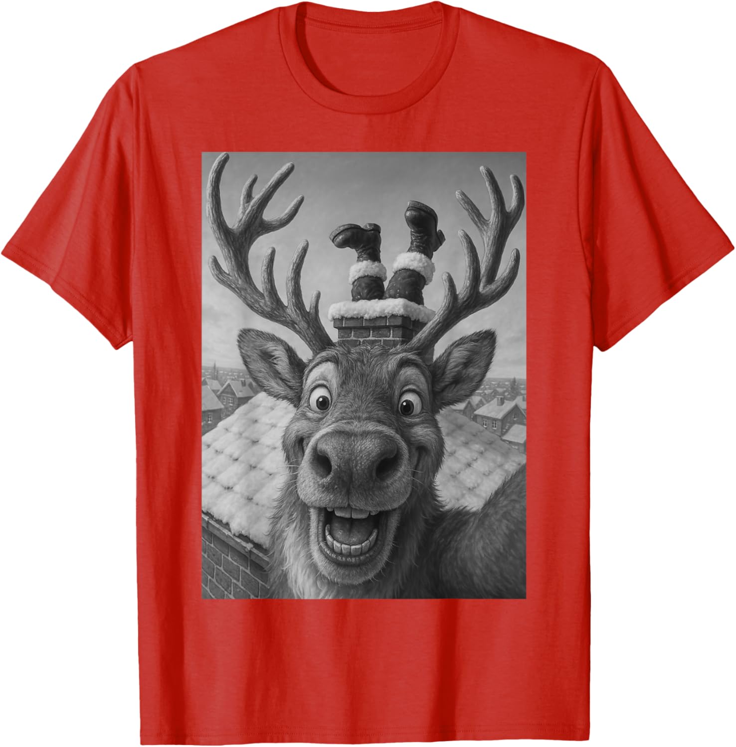 Funny Reindeer Selfie Santa Christmas T-Shirt for Kids and Adults - 14