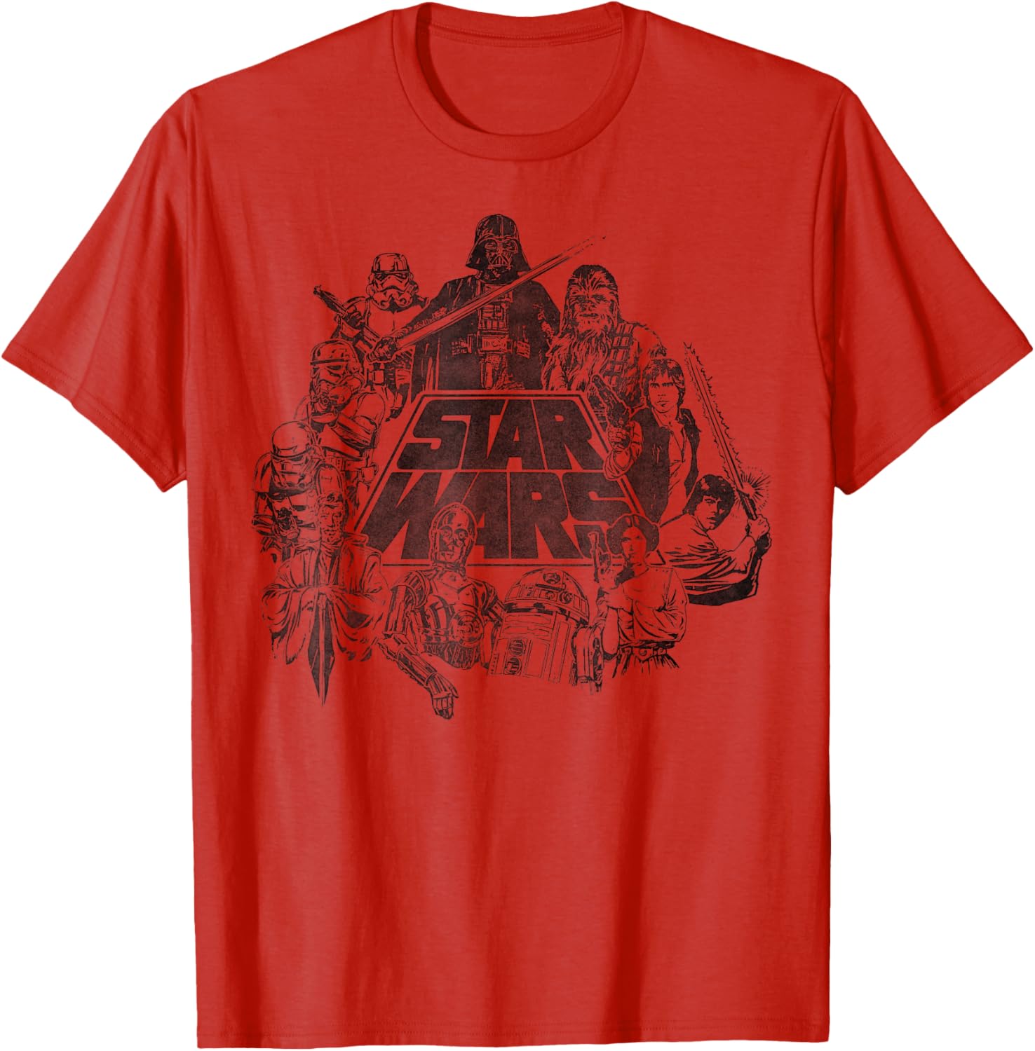 Star Wars Vintage Line Art T-Shirt Featuring Classic Characters - 2