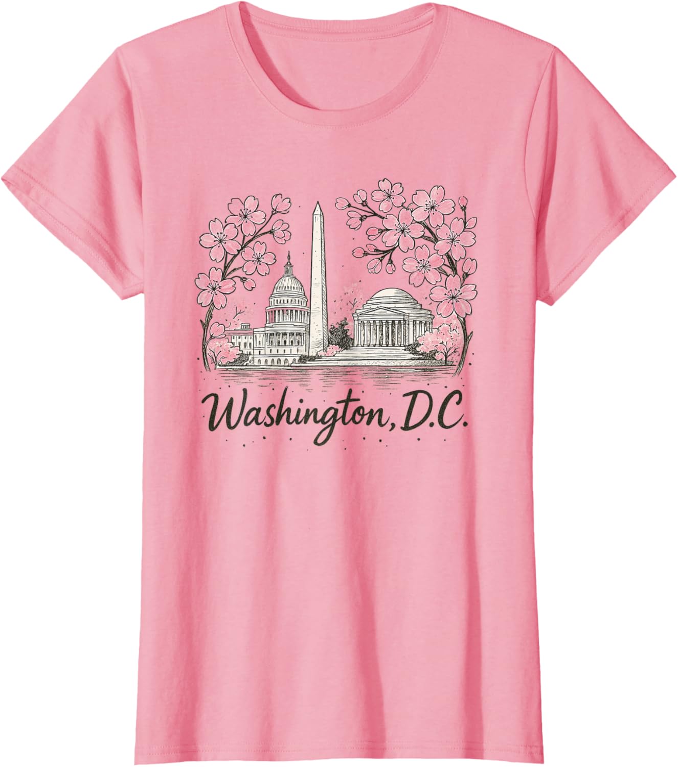 Washington DC Landmarks Cherry Blossoms Women's T-Shirt for Spring Style - 2