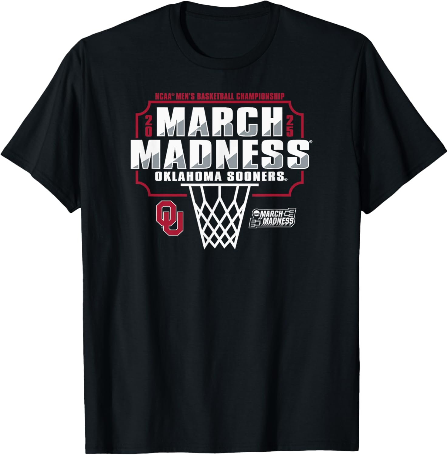 Oklahoma Sooners Men's Basketball Black T-Shirt for March Madness 2025 - 1
