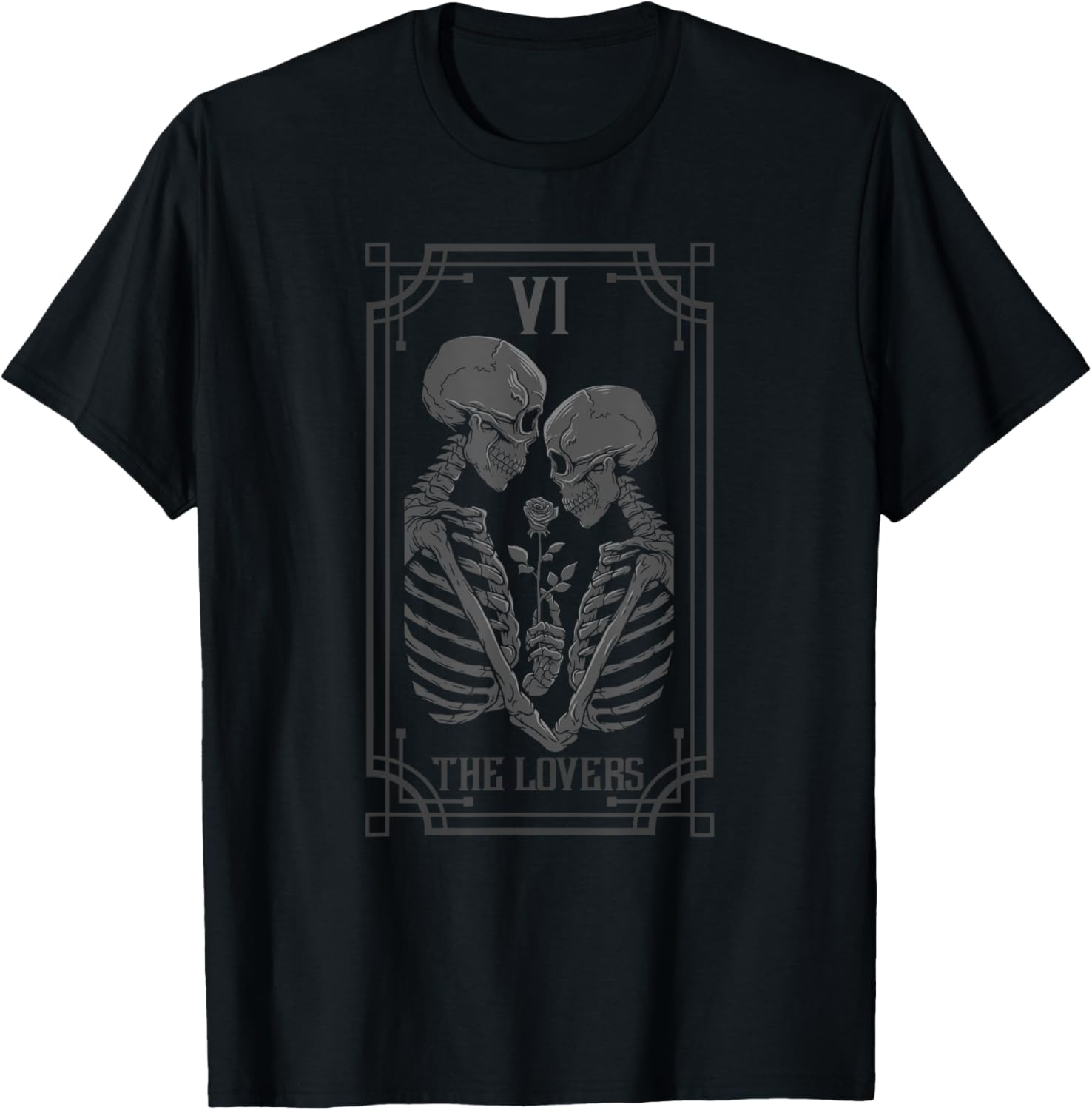 Gothic Lovers Tarot Skeleton T-Shirt for Halloween Witches and Fans - 1