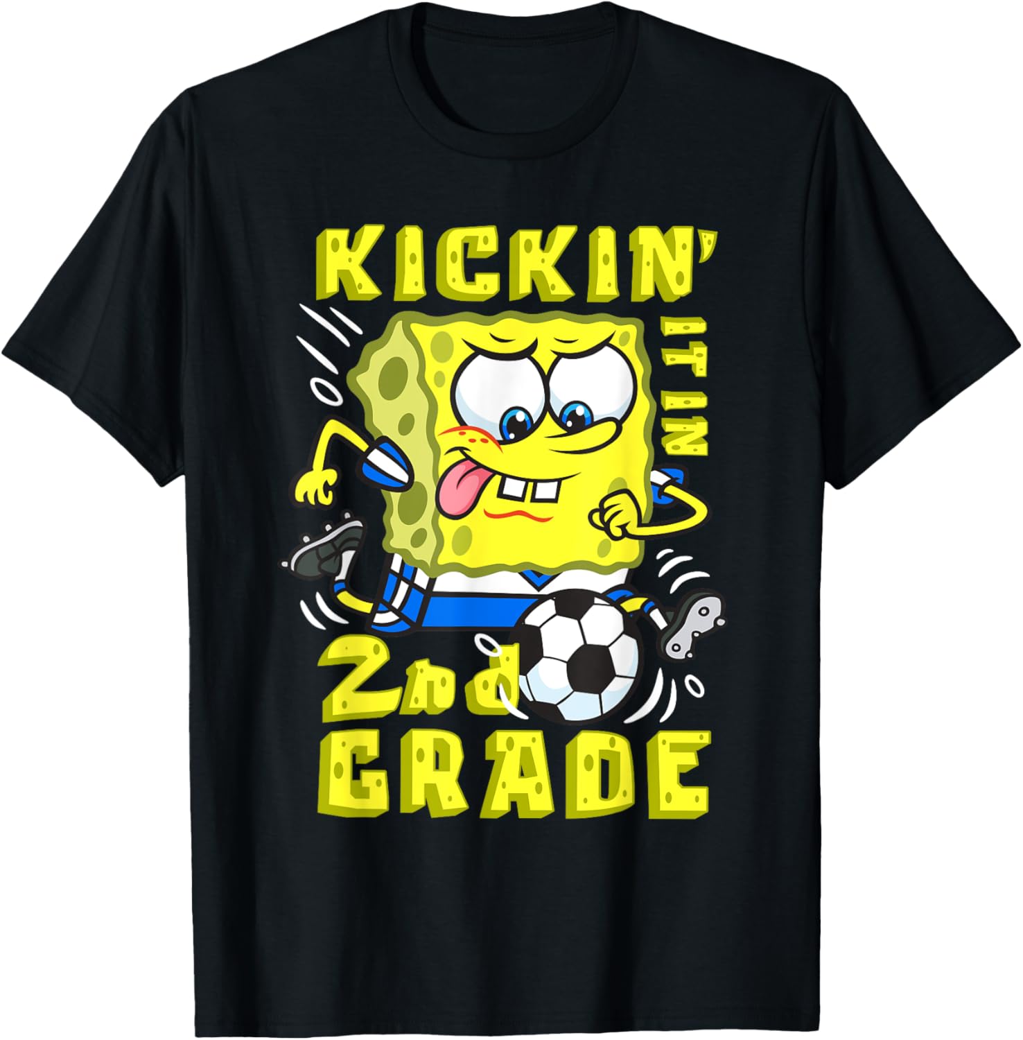SpongeBob SquarePants Kickin It In 2nd Grade Soccer T-Shirt Gift for Kids - 8