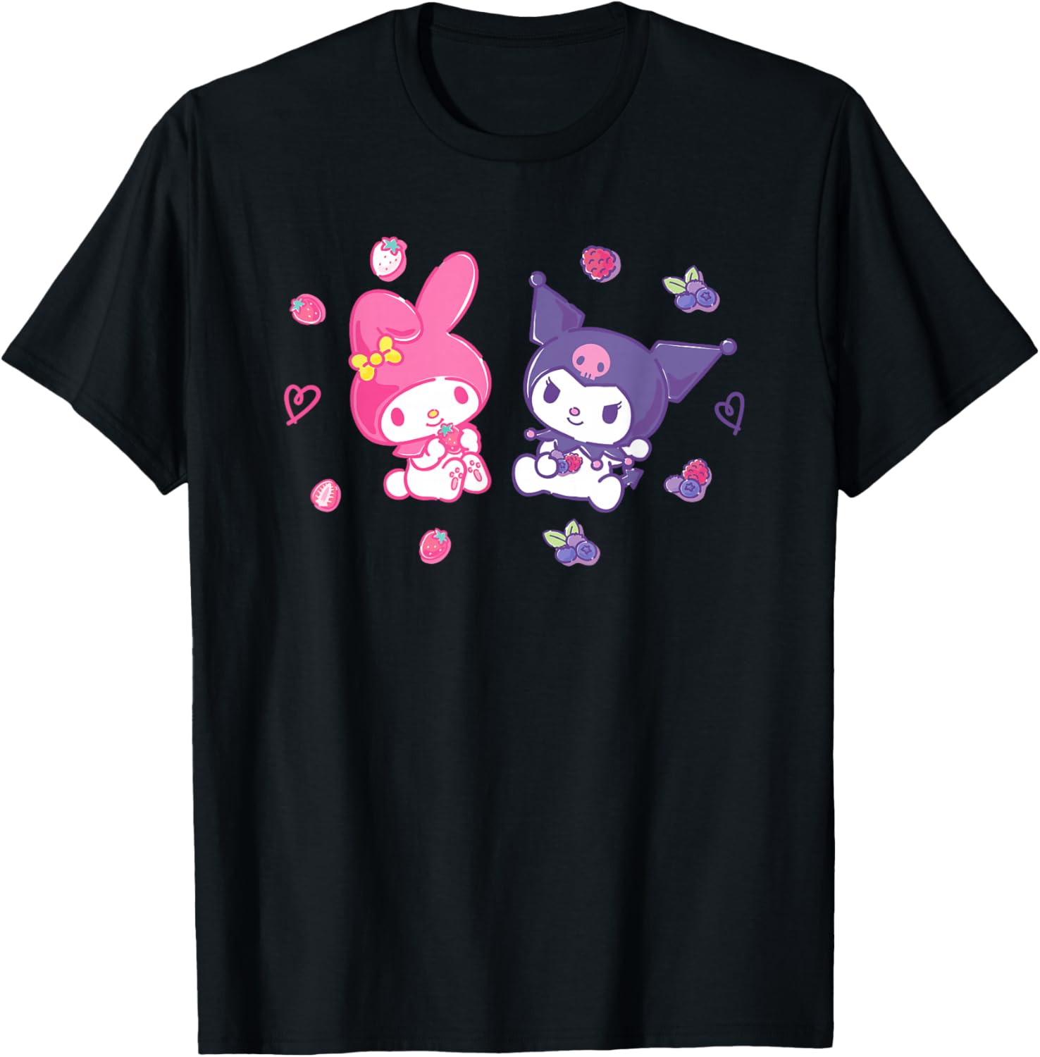 Sanrio Kuromi and My Melody Berry T-Shirt for Kids, Small Black Design - 13