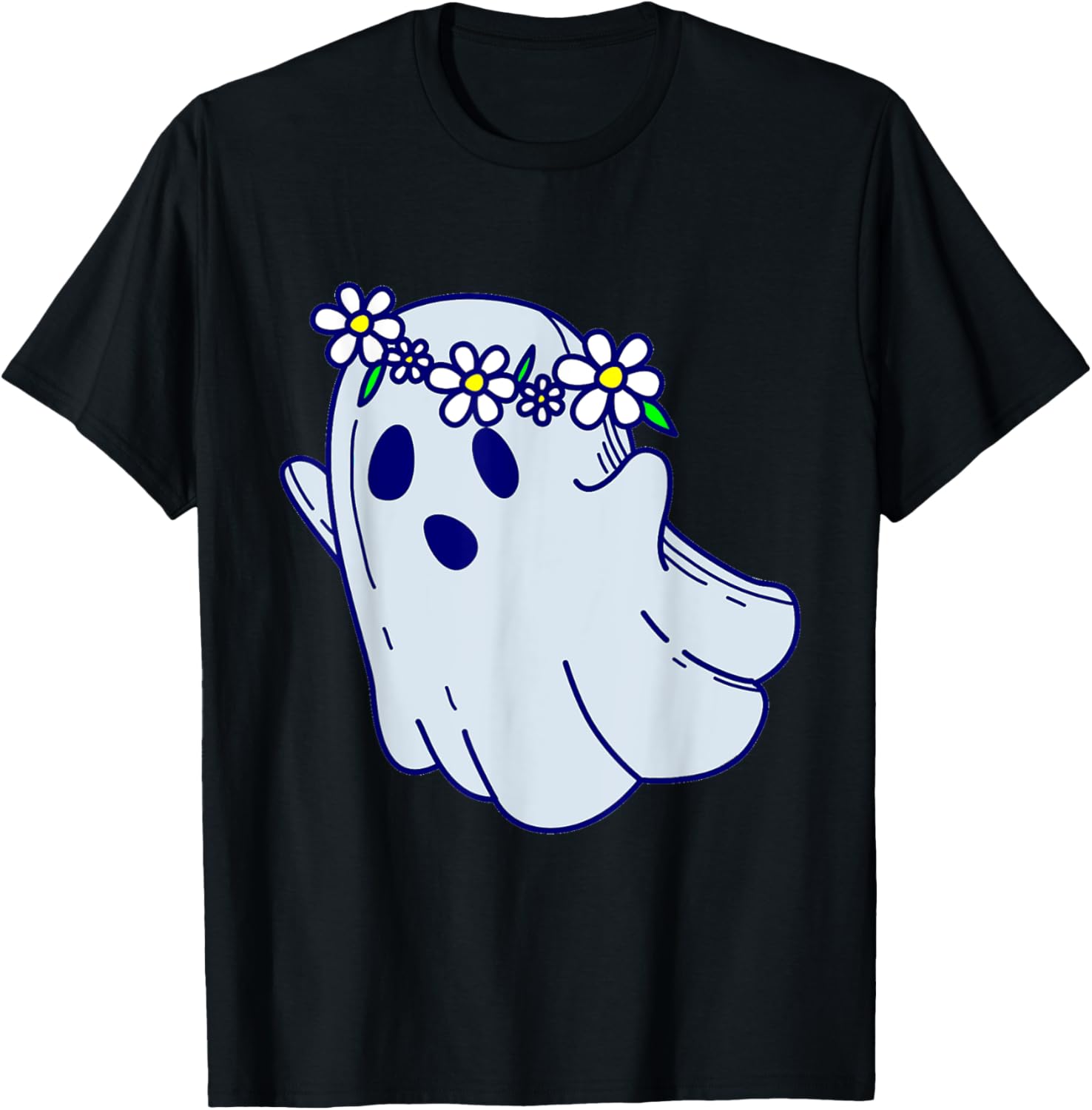 Groovy Halloween Ghost Boho Floral 1960s Goth T-Shirt for Spooky Style - 28