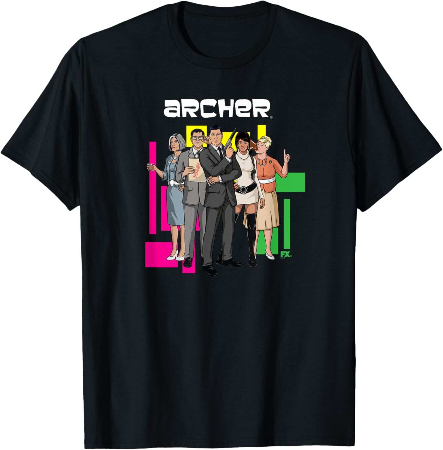 Retro 60's Inspired Archer Character Collage Cartoon T-Shirt for Fans - 4