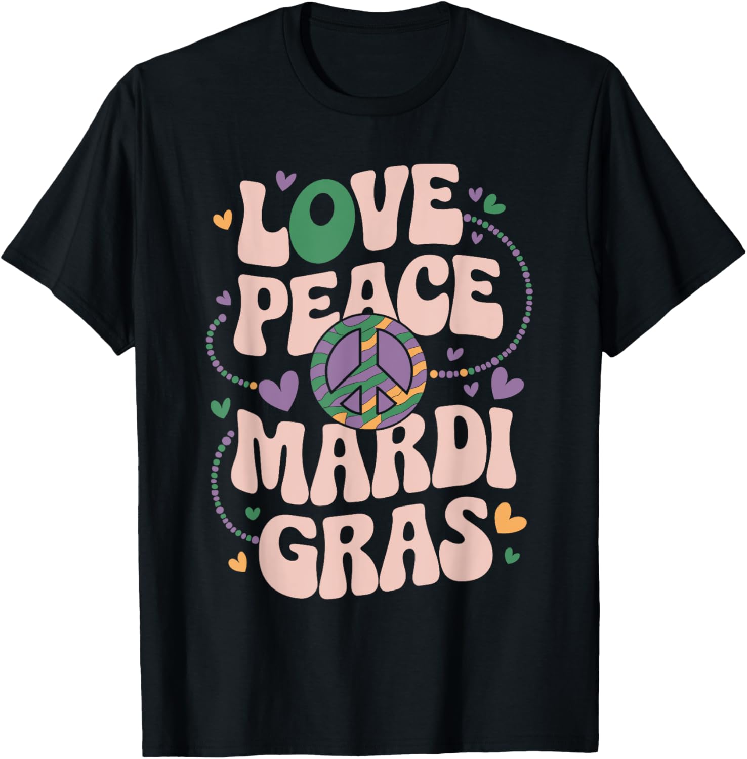 Unique Love Peace Mardi Gras T-Shirt for Joyful Celebrations - 1