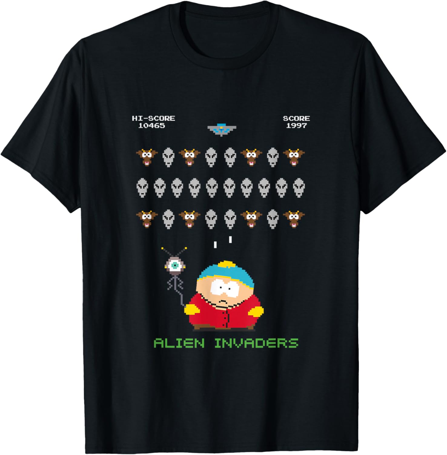 South Park Cartman Alien Invaders 8-Bit Pixel T-Shirt for Fans - 11