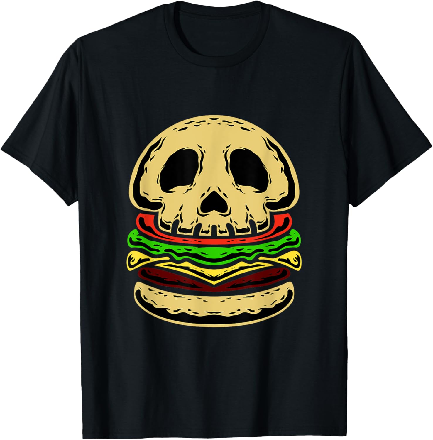 Sinister Skeleton Burger Halloween T-Shirt for Spooky Style Enthusiasts - 1