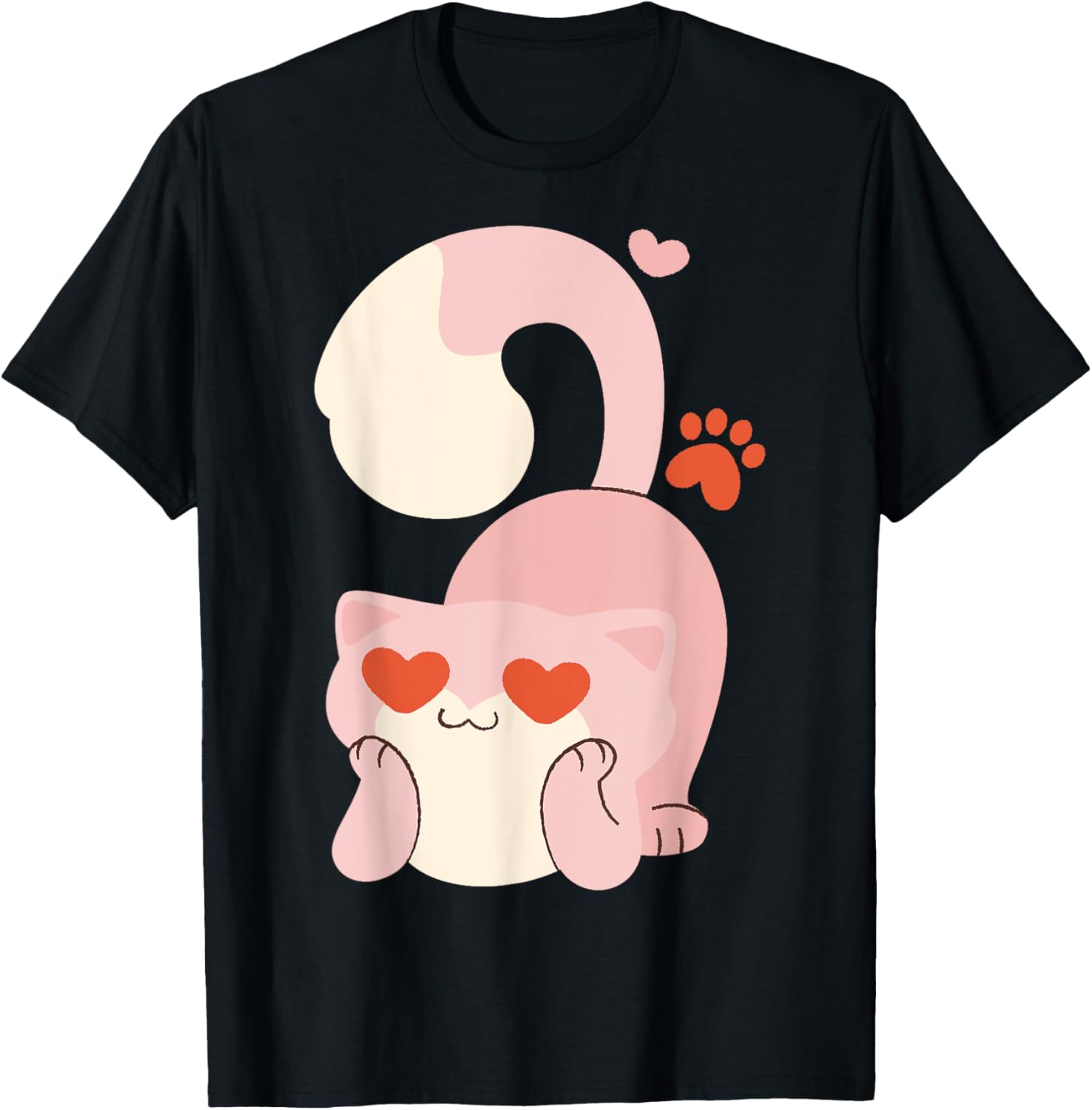 Valentine Cat Heart Eyes Cute Pastel Pink T-Shirt for Cat Lovers - 1