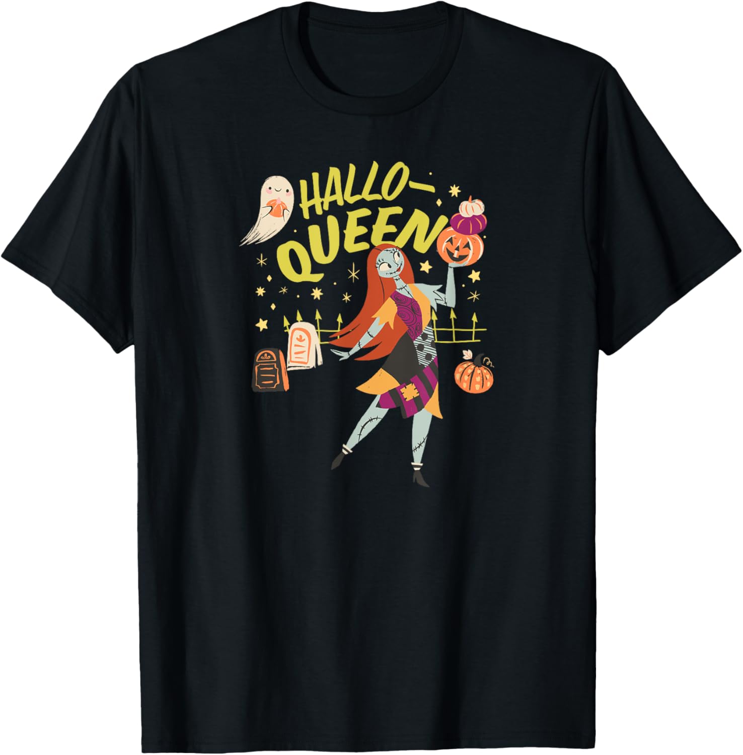 Men's Nightmare Before Christmas Sally Hallo-Queen T-Shirt in Black - 5