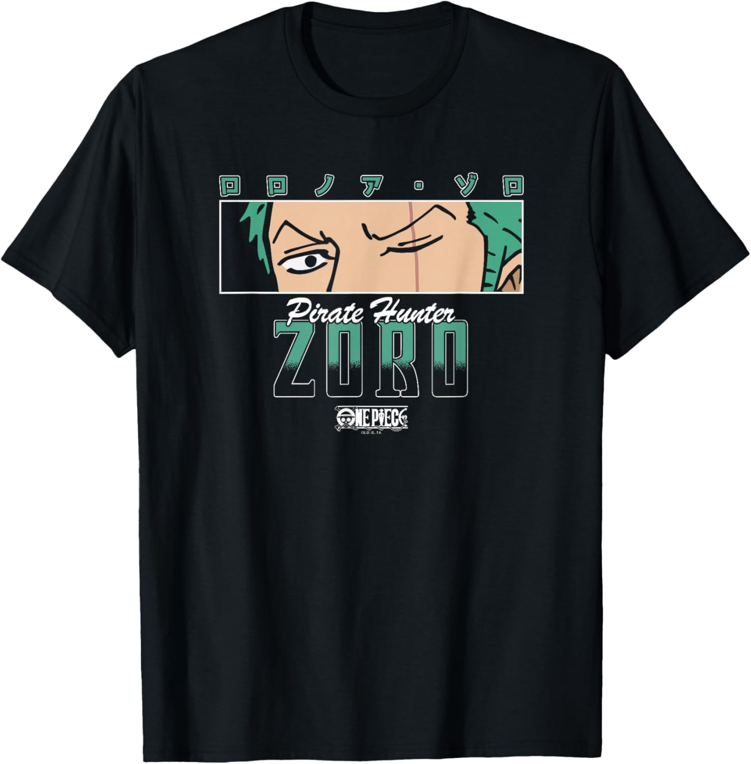 One Piece Zoro Pirate Hunter Eyes Kanji Graphic T-Shirt for Fans - 1