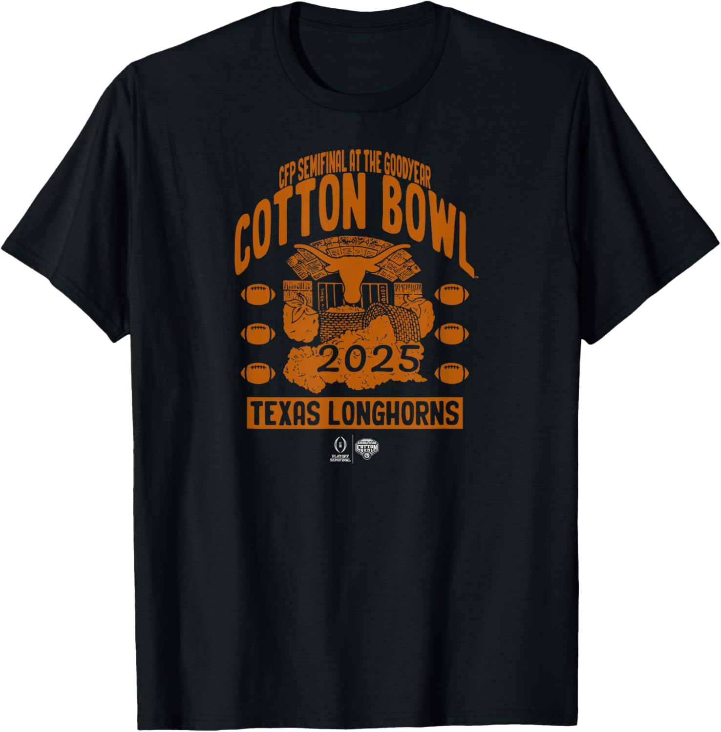 Texas Longhorns Cotton Bowl 2025 Black T-Shirt for Sports Fans - 1