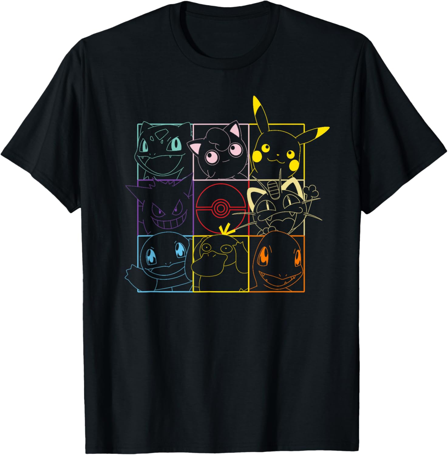 Pokemon Adult Unisex Black Grid T-Shirt for Casual Style Fun - 11