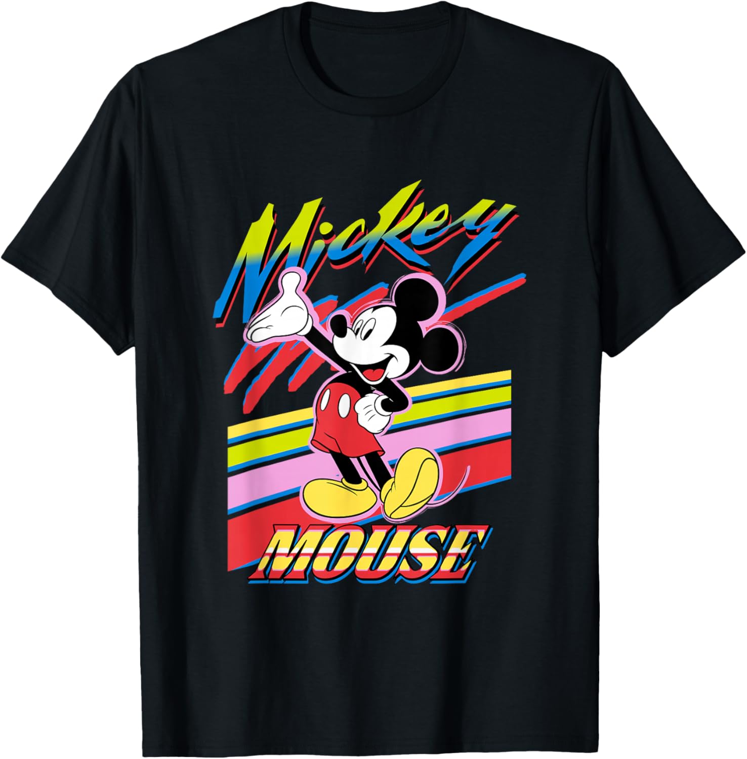 Vintage Disney Mickey and Friends Rainbow Stripes T-Shirt for Fun Style - 1
