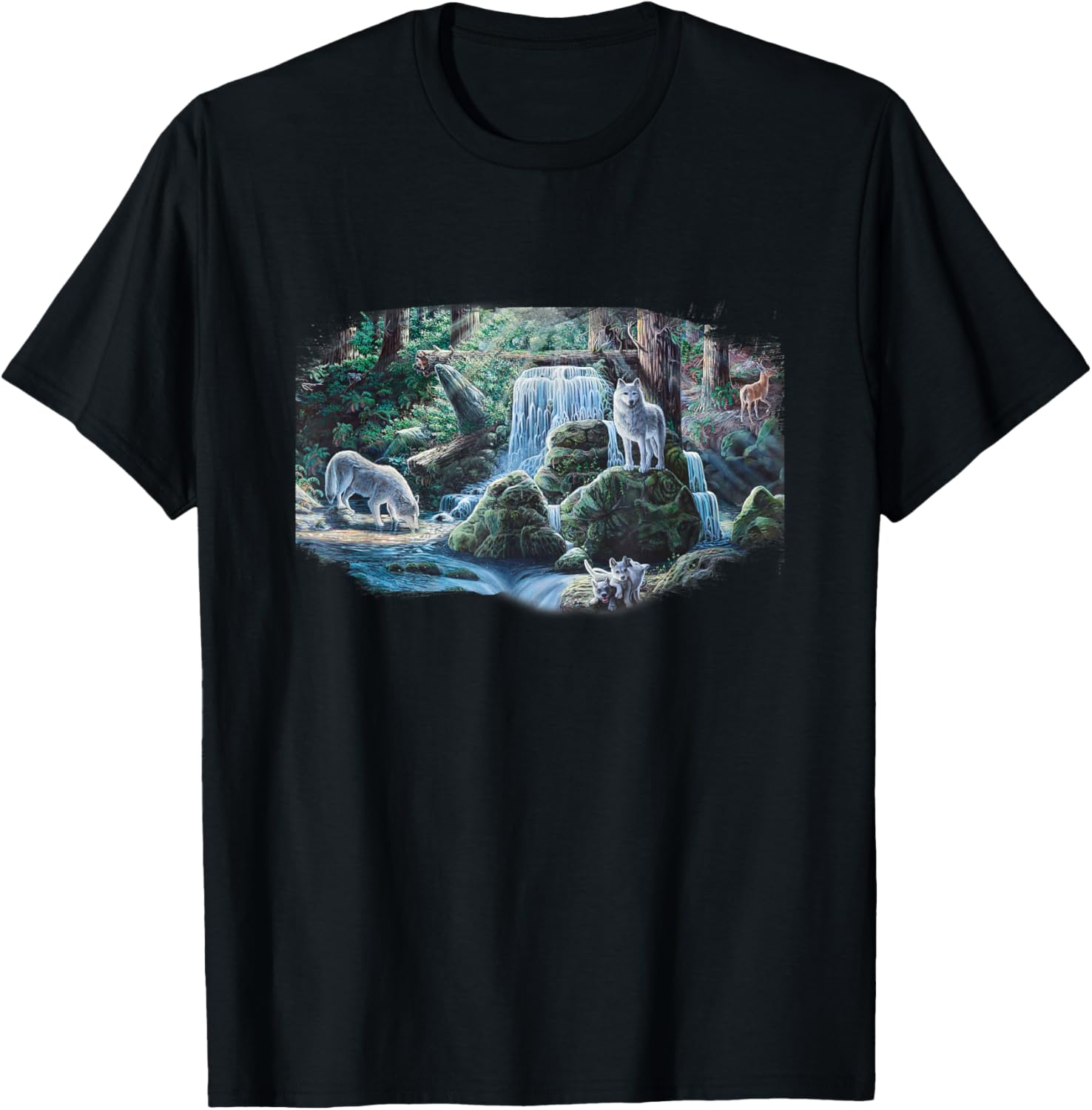 Wolf Art T-Shirt featuring Dakota Daetwiler's Wolves in Waterfall Design - 2