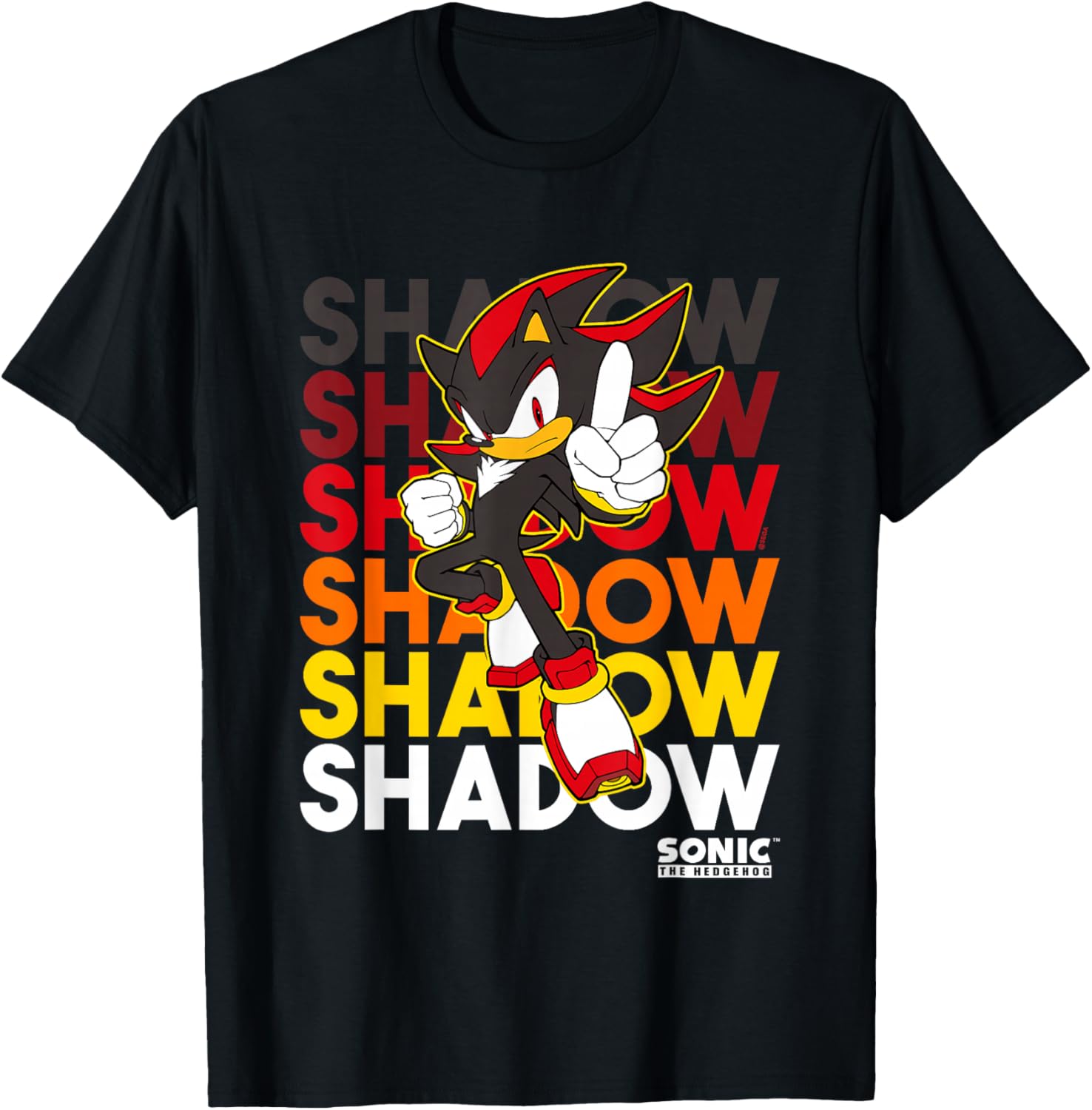 Sonic The Hedgehog Shadow Logo Stacked Text Cool Graphic T-Shirt - 4