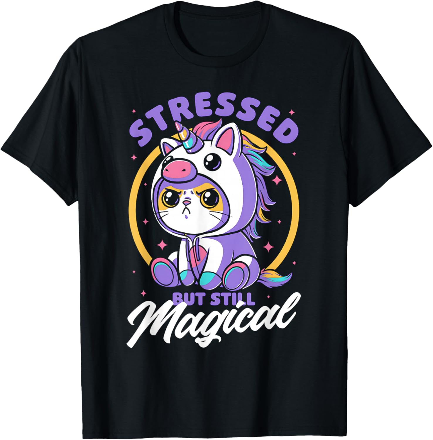 Stressed But Still Magical Cute Cat Unicorn T-Shirt for Cat Lovers - 5