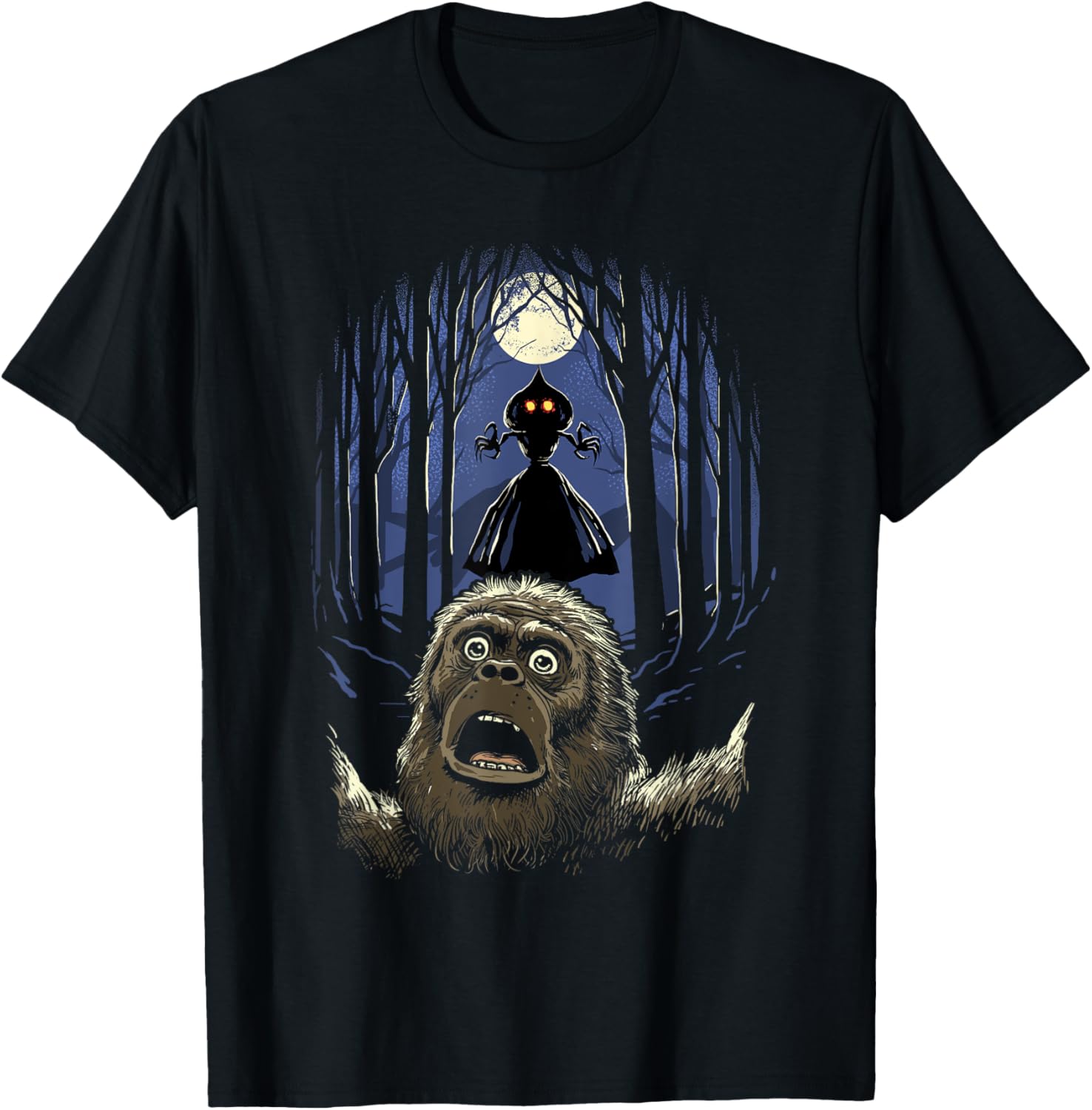 Scared Bigfoot Selfie T-Shirt Featuring Flatwoods Monster Design - 1