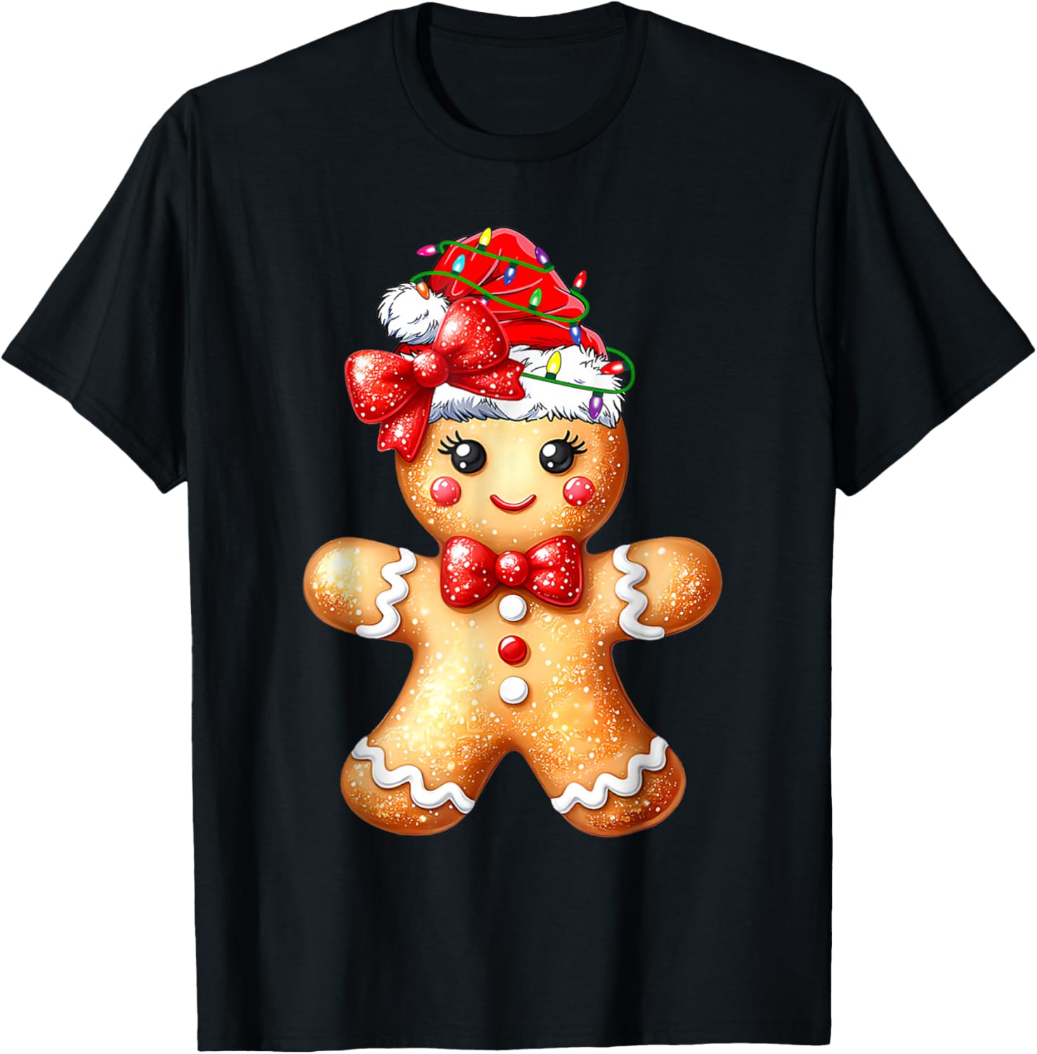 Merry Christmas Gingerbread Santa T-Shirt for Girls and Women - 2