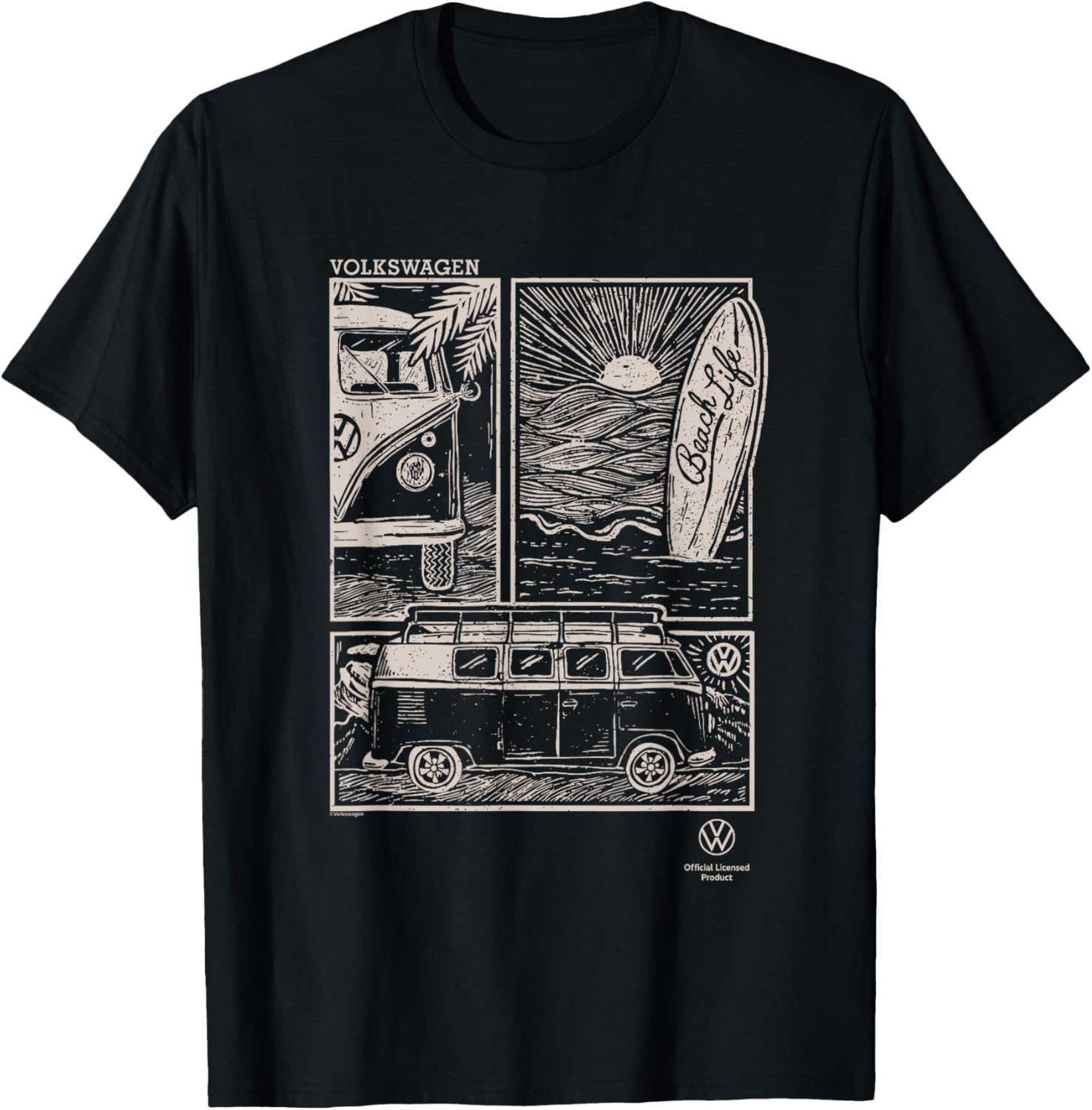 Volkswagen T1 Campervan Surf Sketch T-Shirt for Beach Lovers and Adventurers - 7