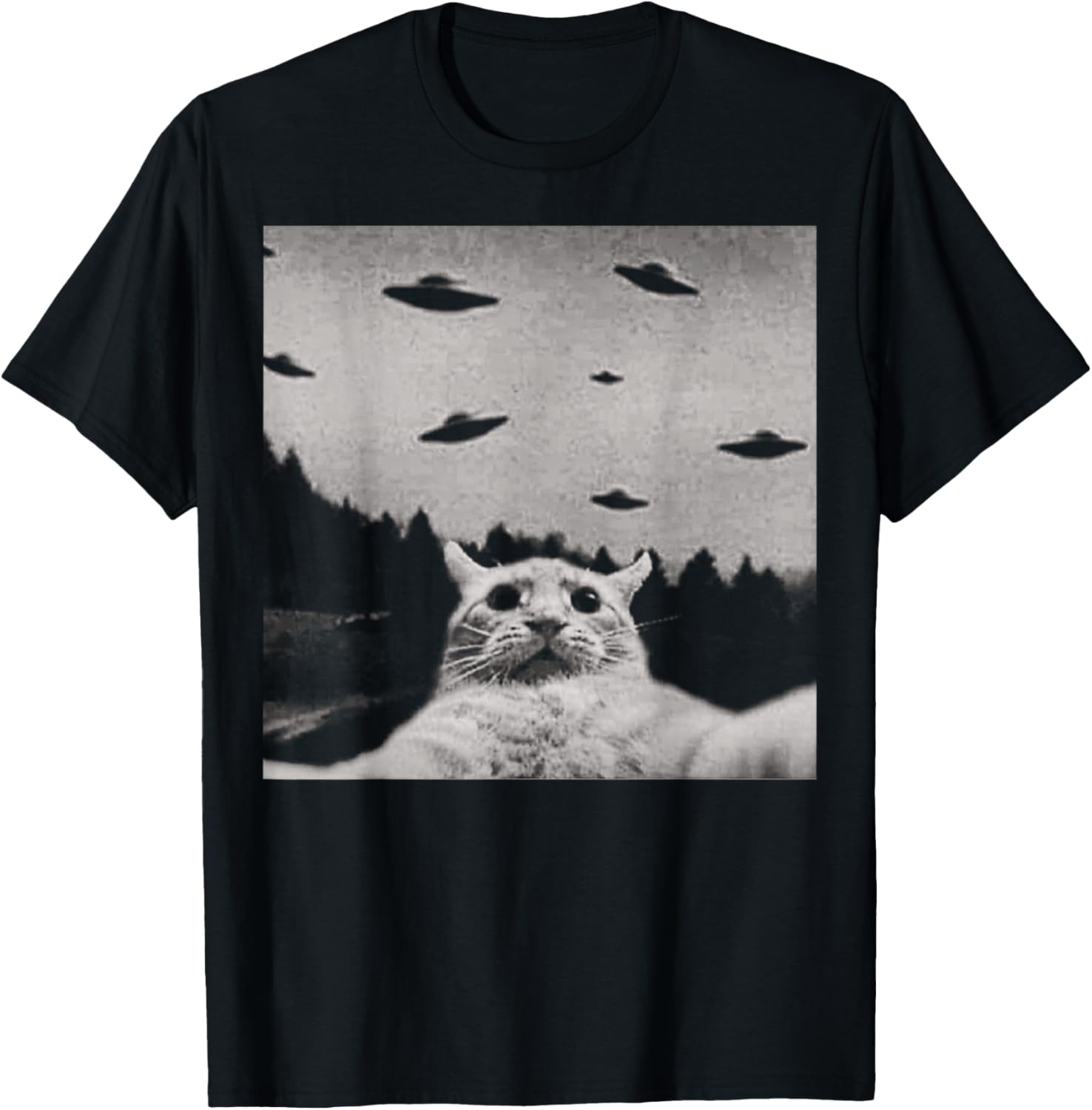 ThreadWeird Alien Cat UFO T-Shirt - Fun Black Tee for Cat Lovers - 4