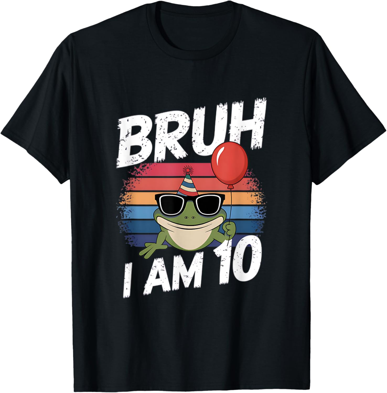 Retro Sunset Frog T-Shirt for Kids 10th Birthday Celebration - 1