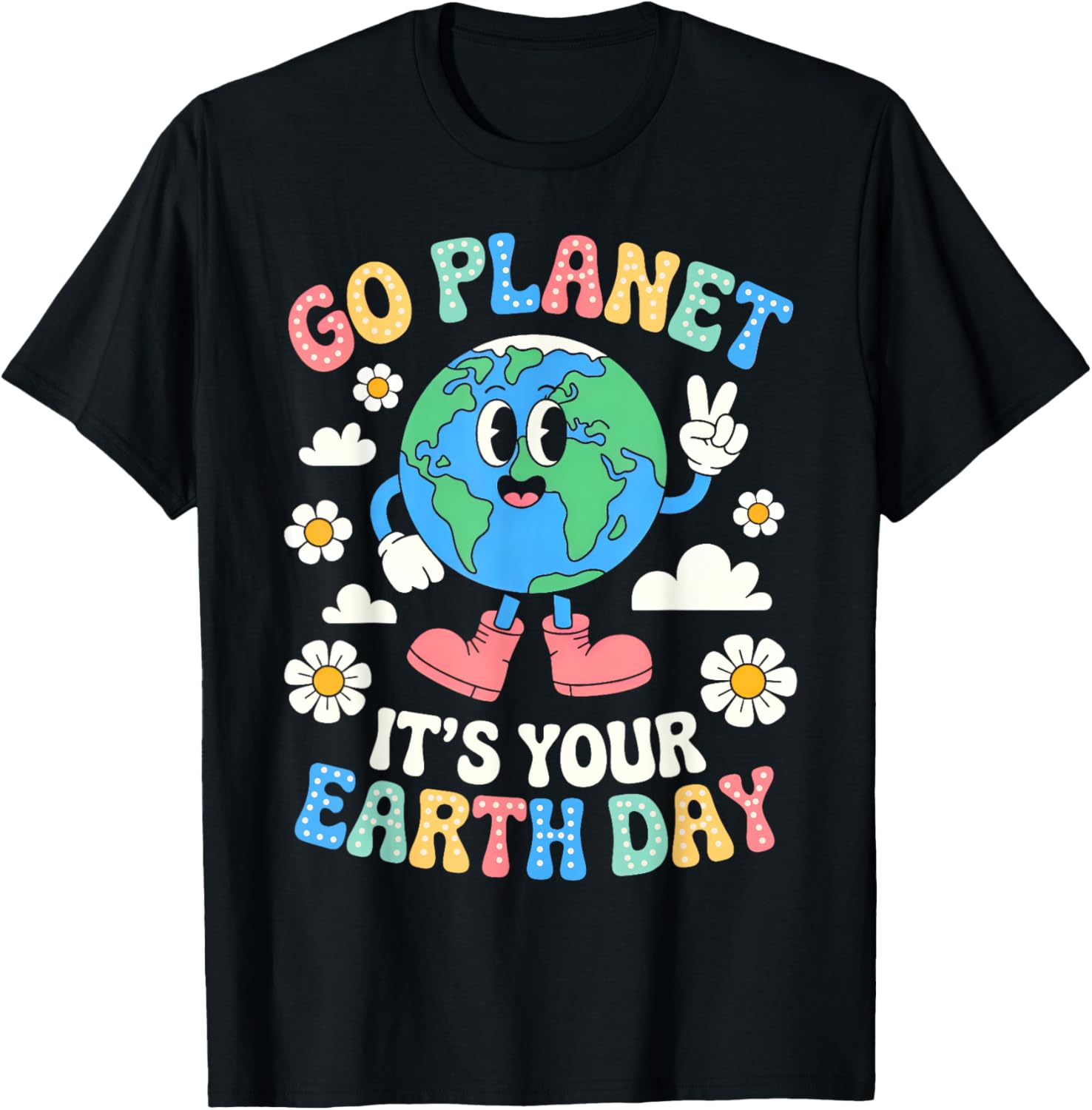 Groovy Go Planet Earth Day 2025 Retro Teacher Kids T-Shirt - 9