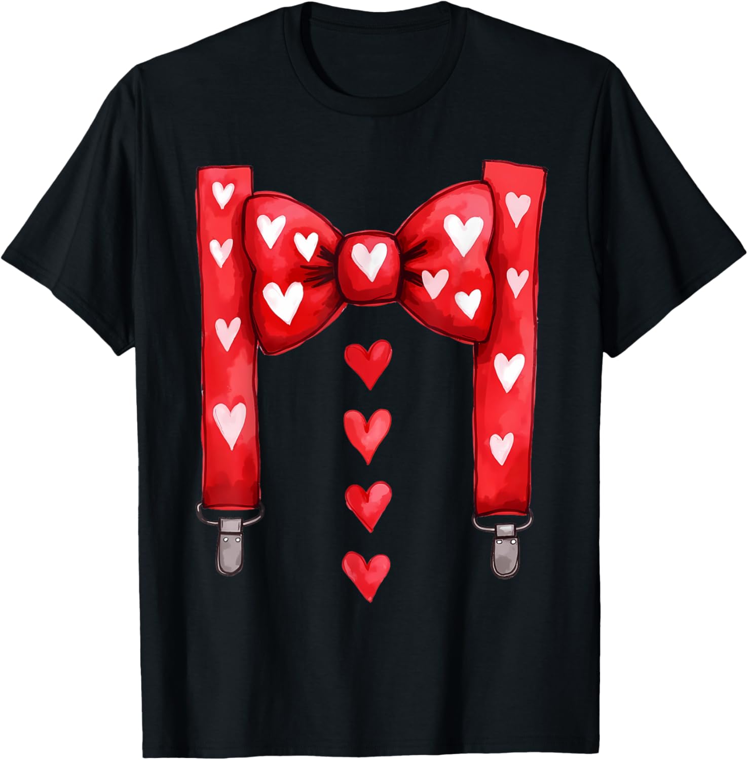 Red Hearts Bow Tie Suspenders T-Shirt for Toddler Boys Valentine's Day - 12