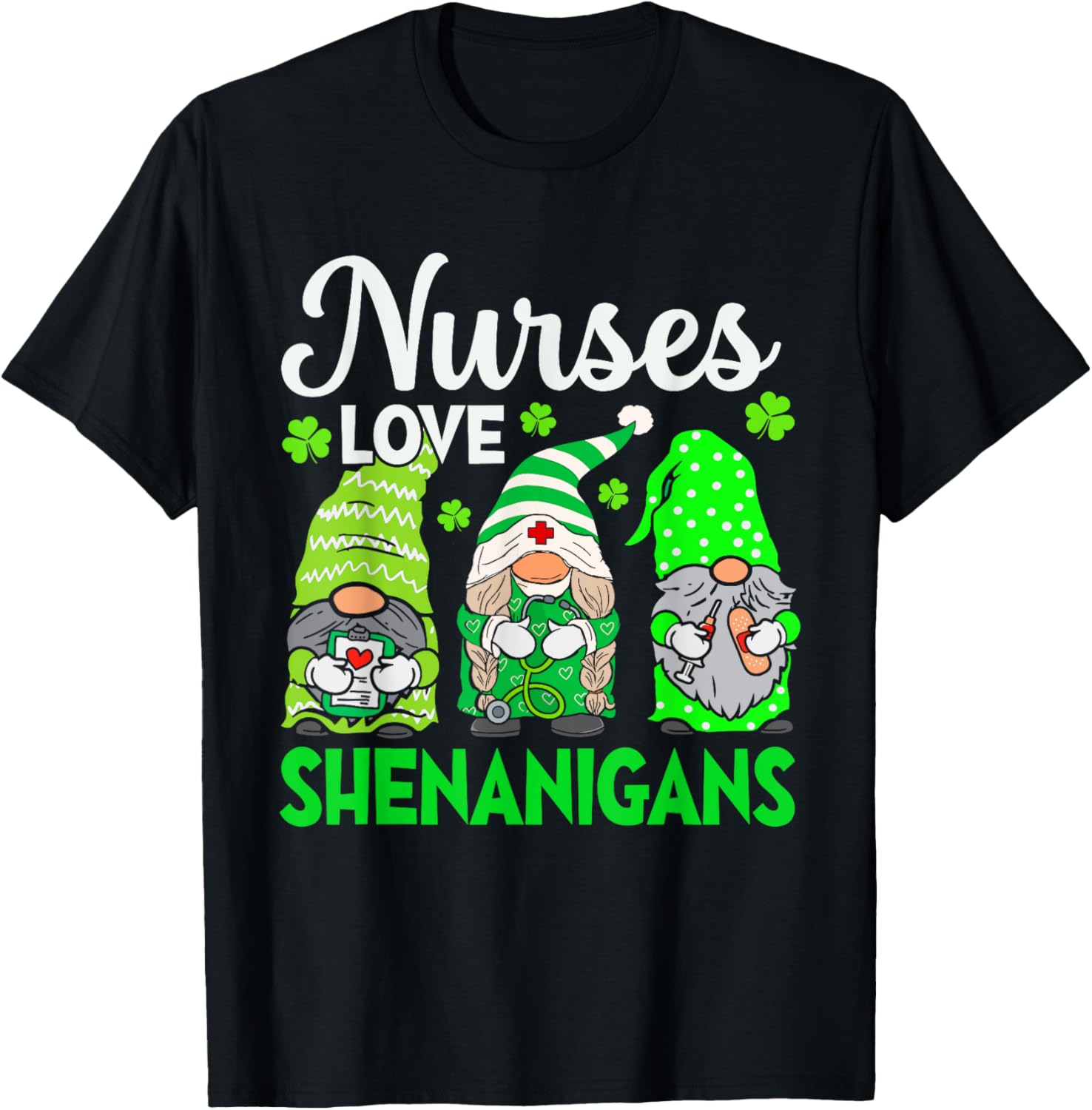 St Patricks Day Gnomes Nurses Love Shenanigans Scrub Top for Women - 13