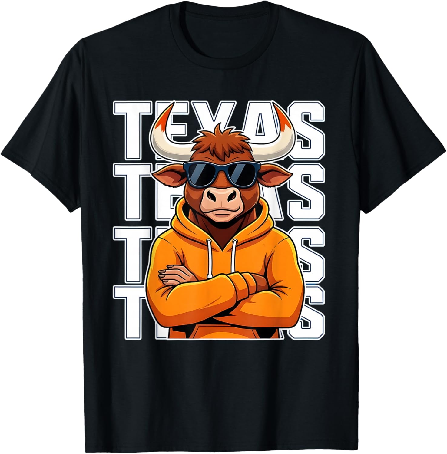 Texas Bull Cartoon Hoodie Graphic for Men, Women, Kids - Fun & Stylish - 1