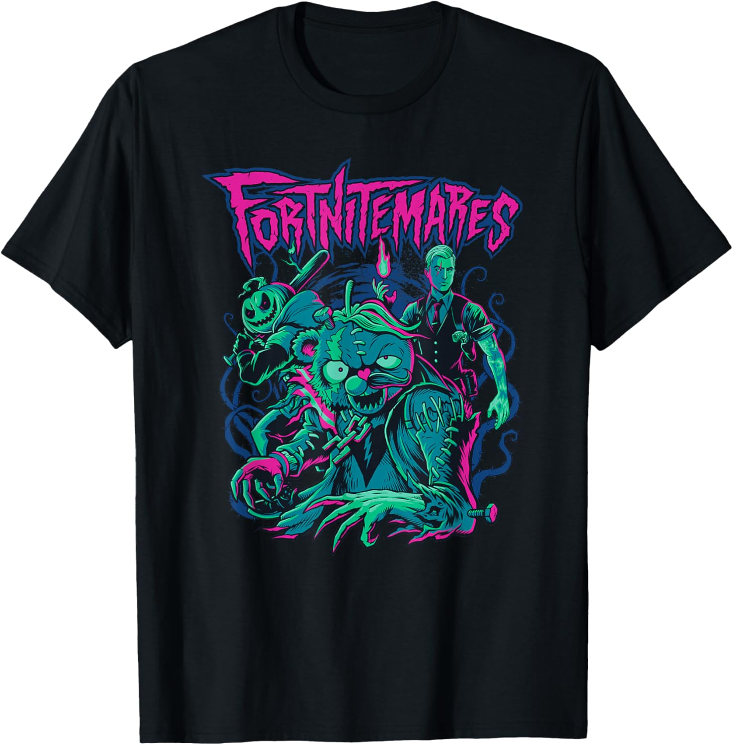 Fortnite Halloween Fortnitemares Retro Horror Group Shot T-Shirt for Fans - 24