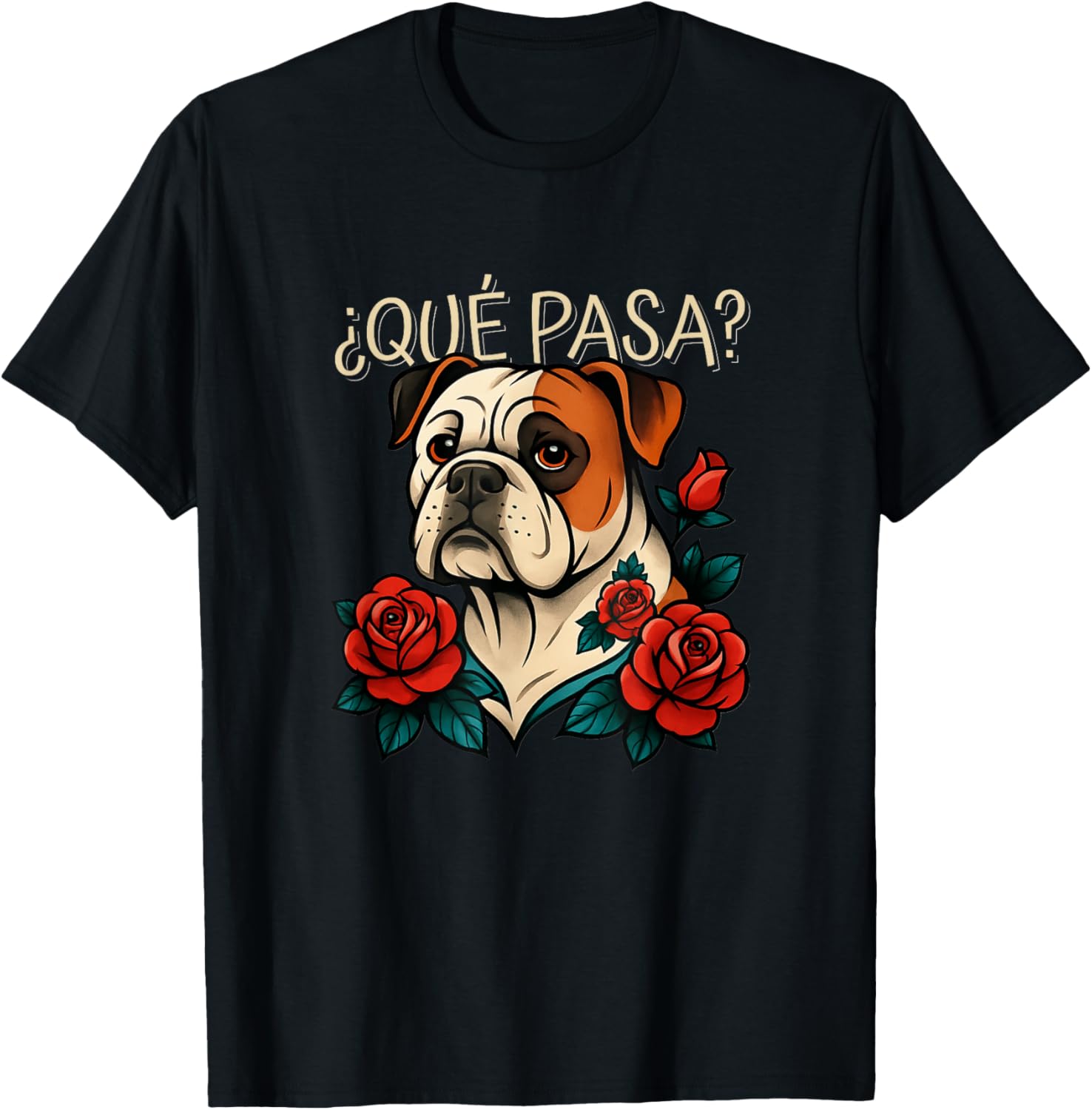 Que Pasa American Bulldog Rose Tattoo T-Shirt for Dog Lovers - 5