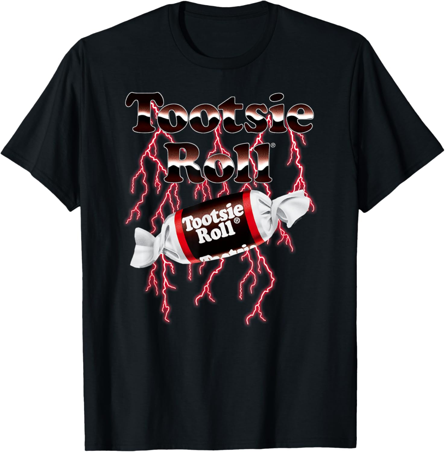 Tootsie Roll Chrome Logo T-Shirt with Red Lightning Design for Candy Lovers - 2