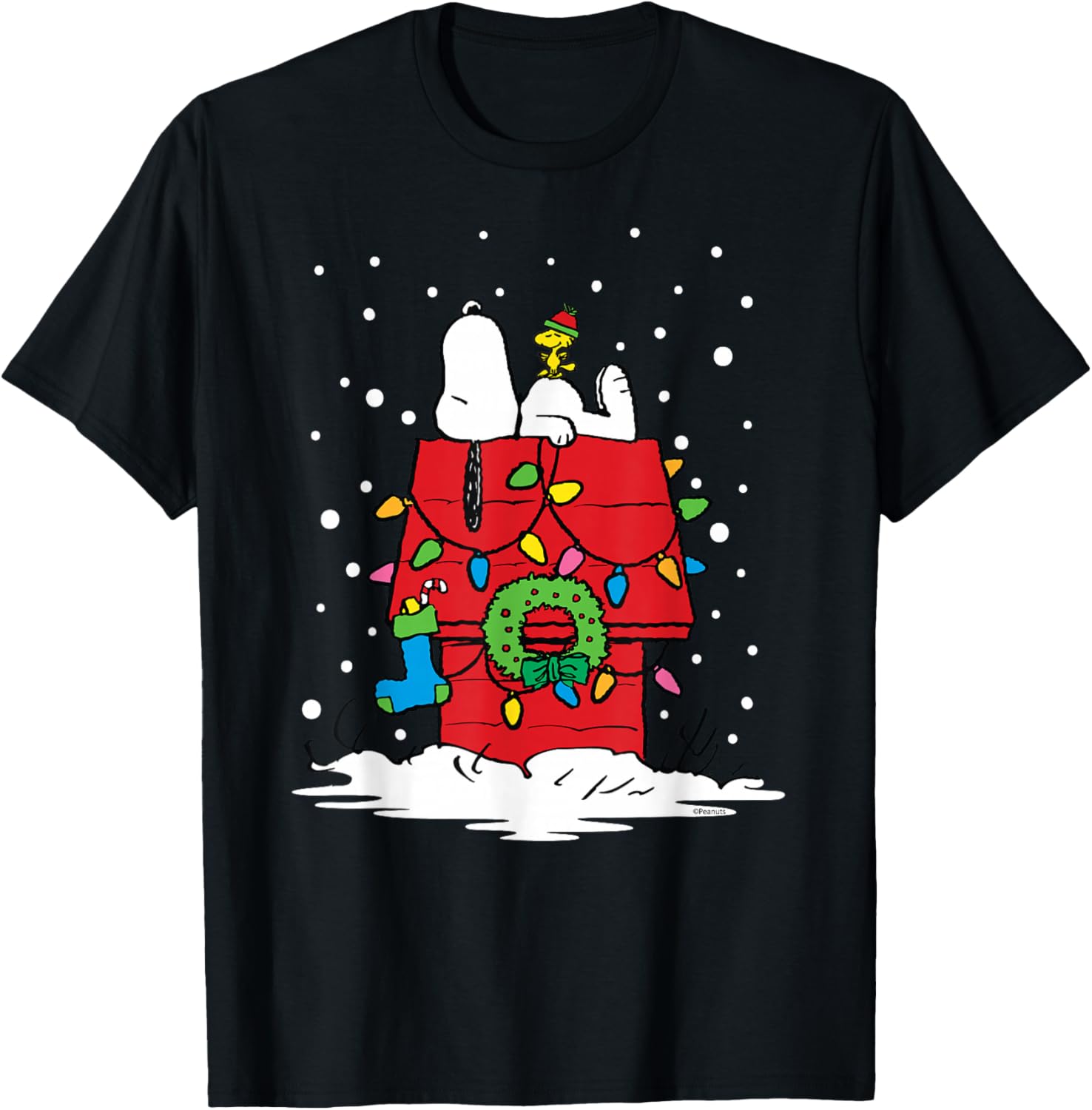 Peanuts Snoopy Woodstock Holiday Stocking T-Shirt for Festive Fun - 16