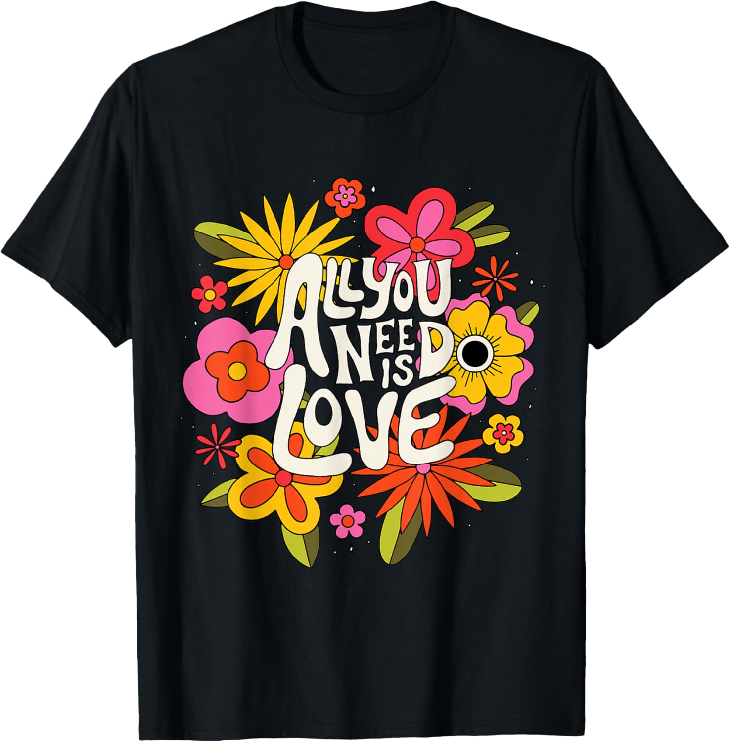 The Beatles All You Need Is Love Retro Floral T-Shirt for Music Lovers - 7